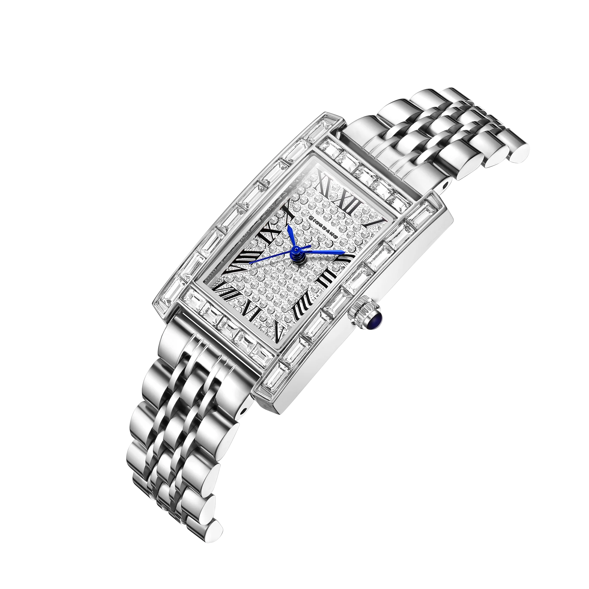 Giordano Rectangular Dress Watch for women with Crystal Bezel, roman indiced and Sparkling Dial | GZ-60119-11 - Image 6