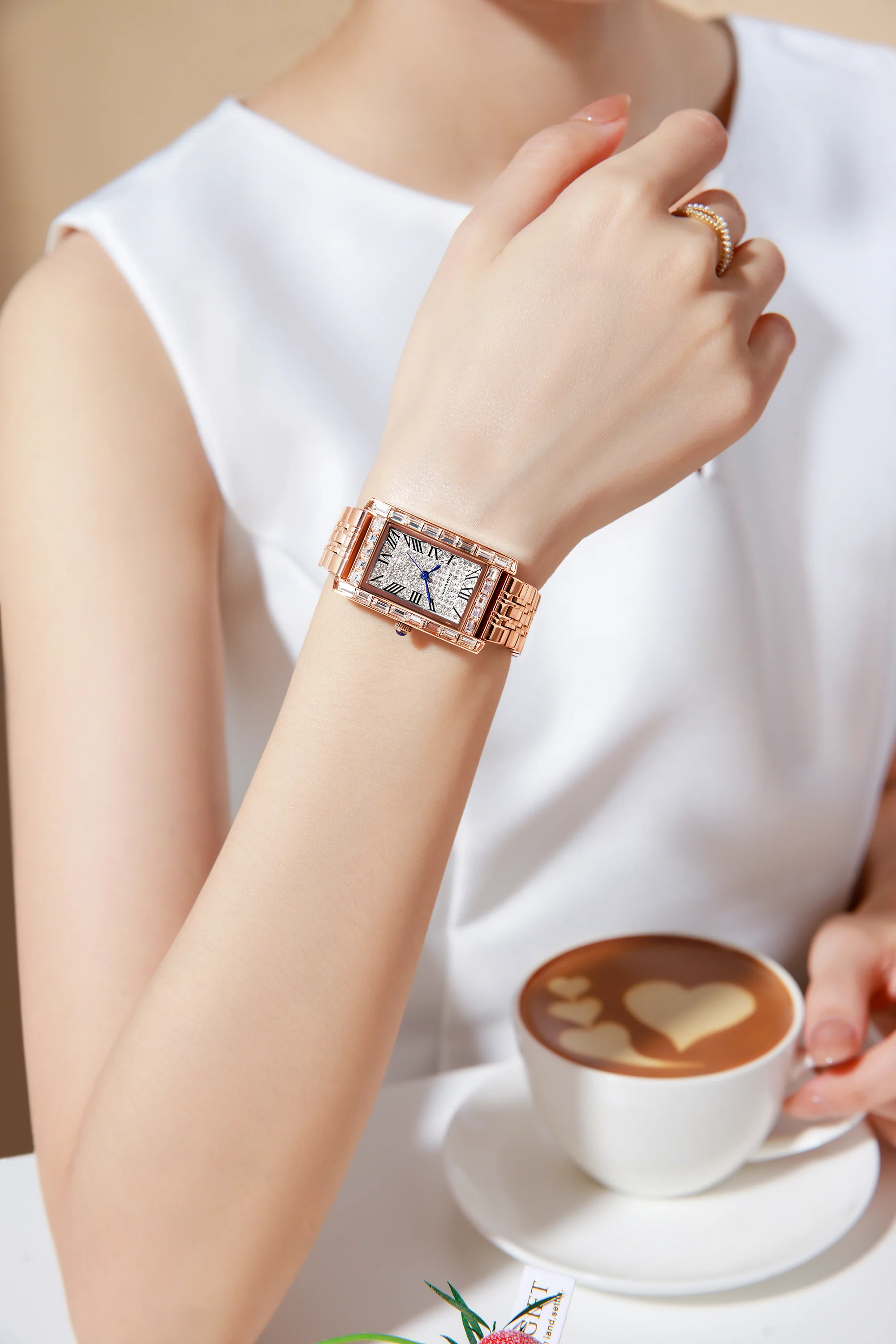Giordano Rectangular Dress Watch for women with Crystal Bezel, roman indiced and Sparkling Dial | GZ-60119-22 - Image 2