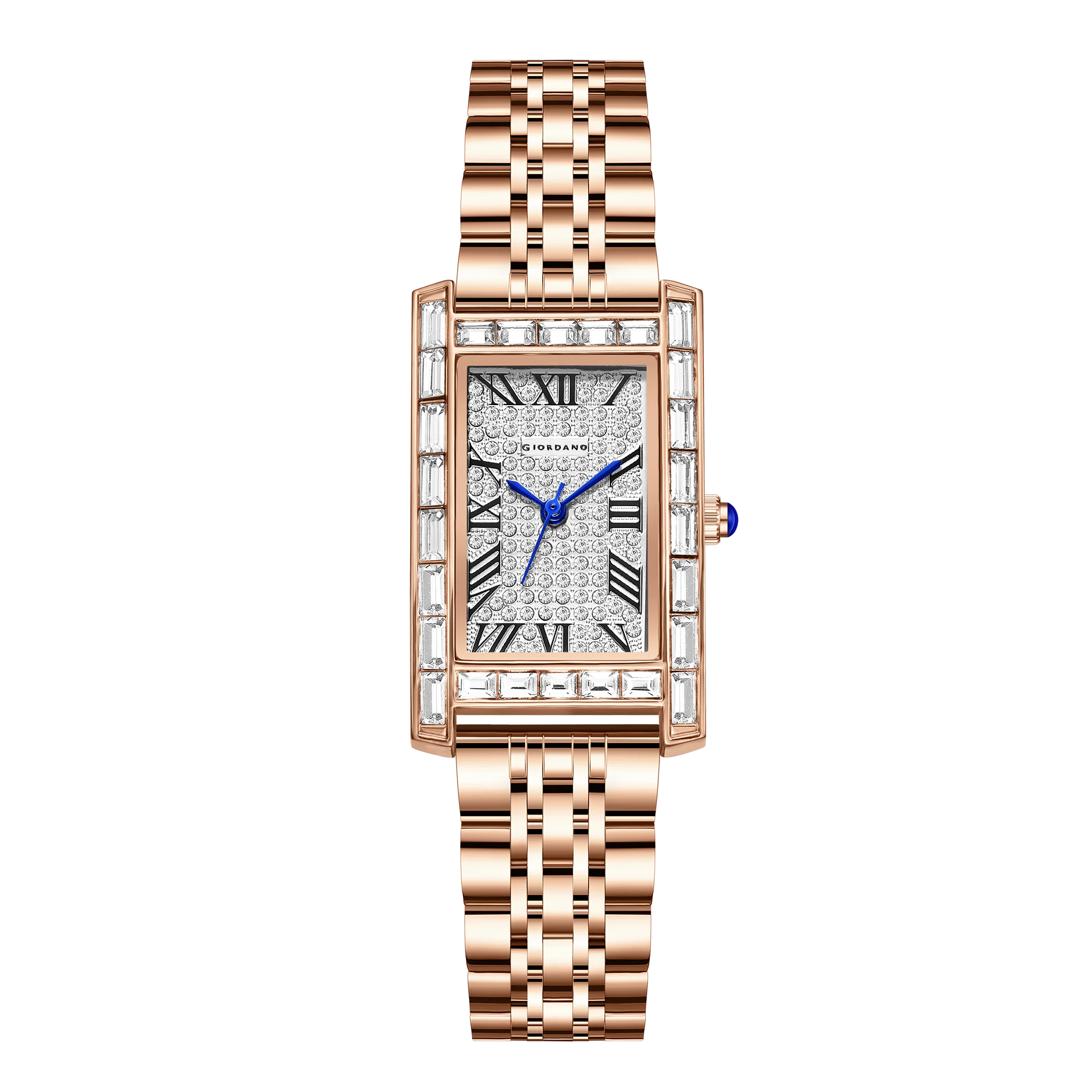 Giordano Rectangular Dress Watch for women with Crystal Bezel, roman indiced and Sparkling Dial | GZ-60119-22 - Image 5