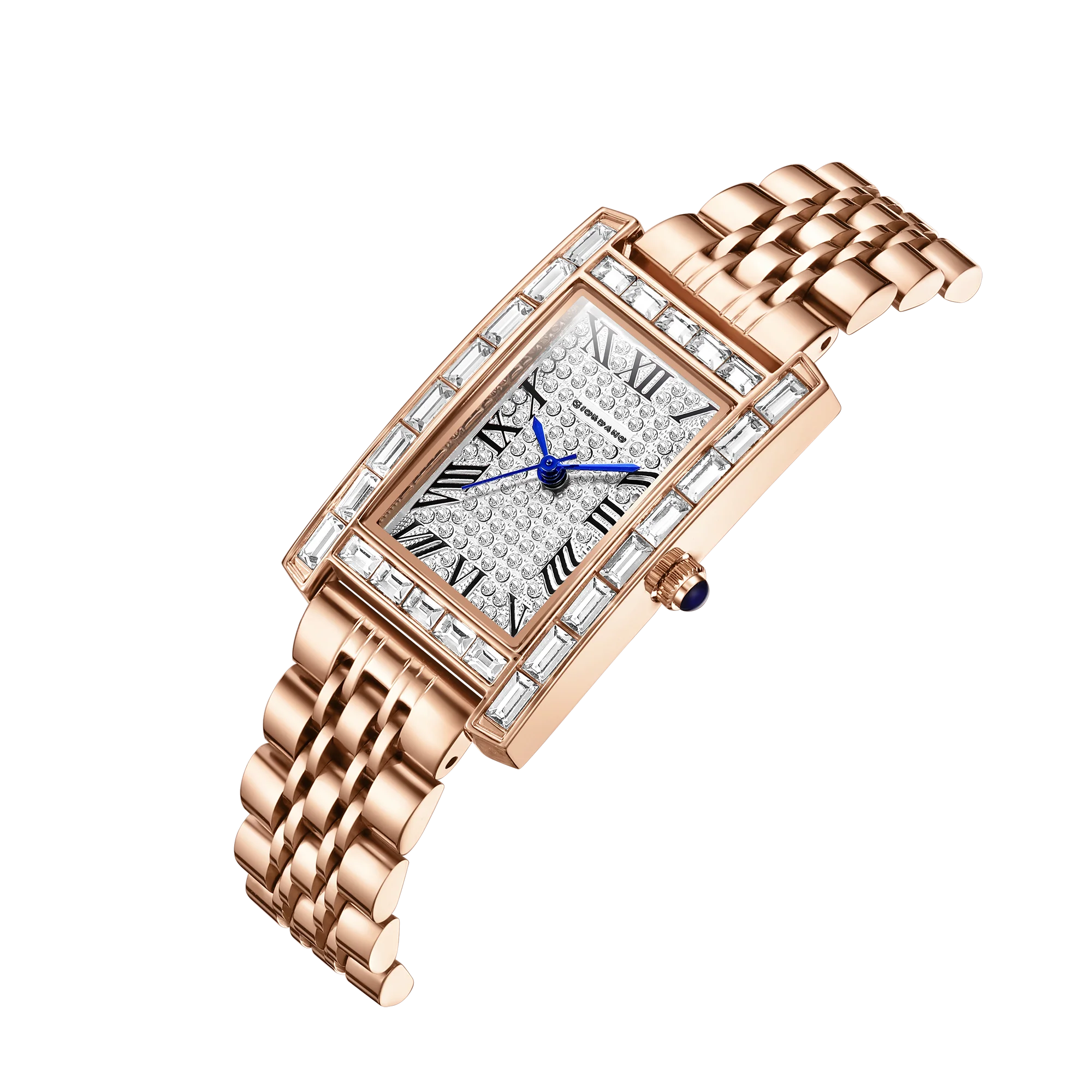 Giordano Rectangular Dress Watch for women with Crystal Bezel, roman indiced and Sparkling Dial | GZ-60119-22 - Image 6