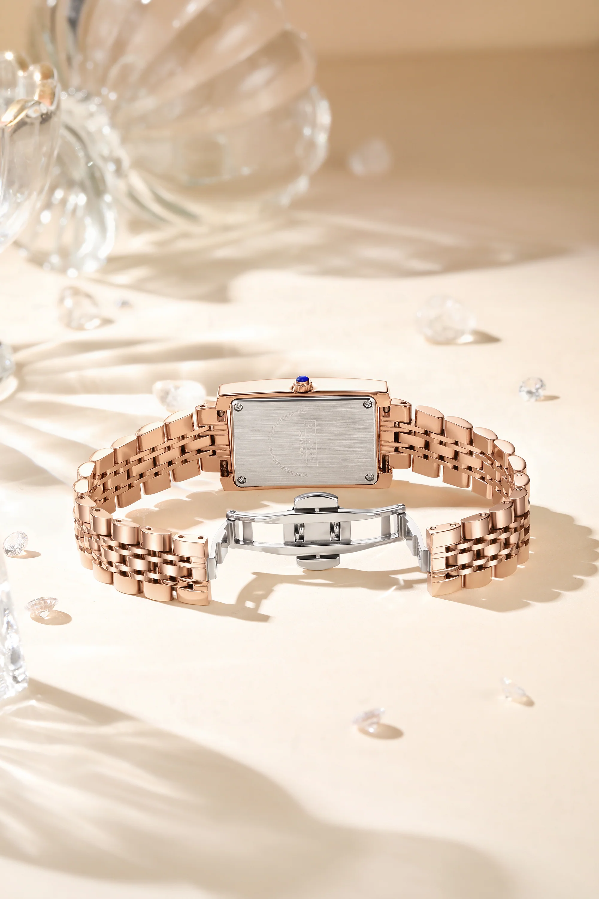 Giordano Rectangular Dress Watch for women with Crystal Bezel, roman indiced and Sparkling Dial | GZ-60119-33 - Image 4