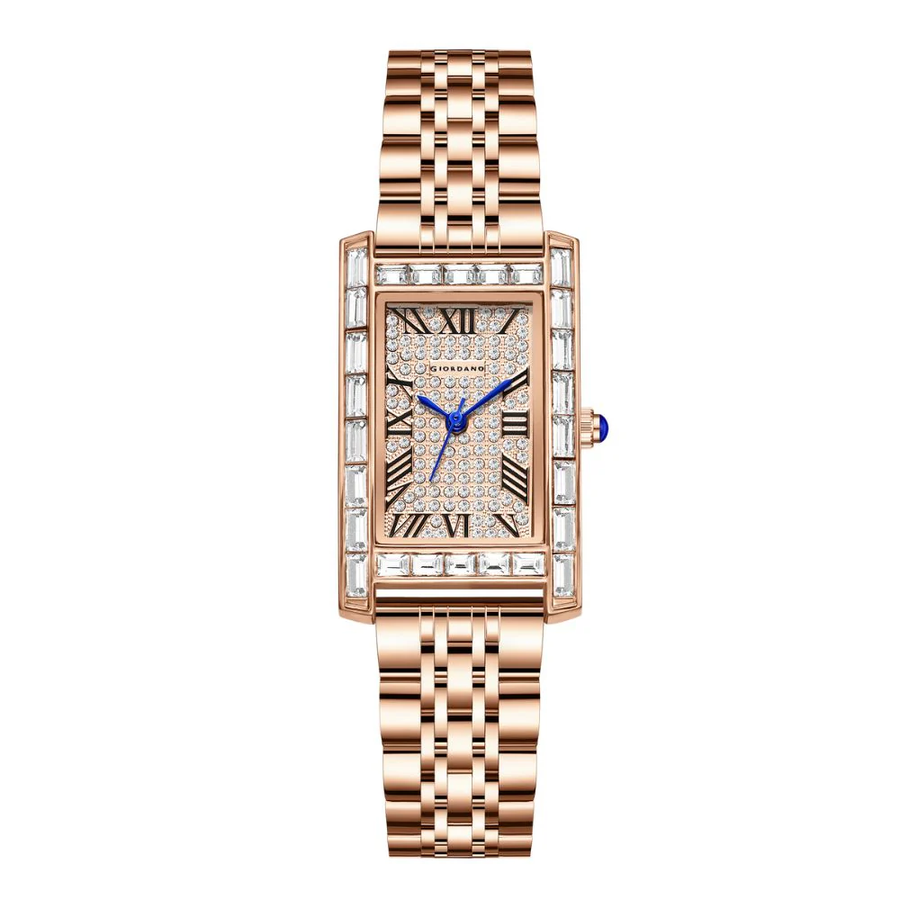 Giordano Rectangular Dress Watch for women with Crystal Bezel, roman indiced and Sparkling Dial | GZ-60119-33 - Image 5
