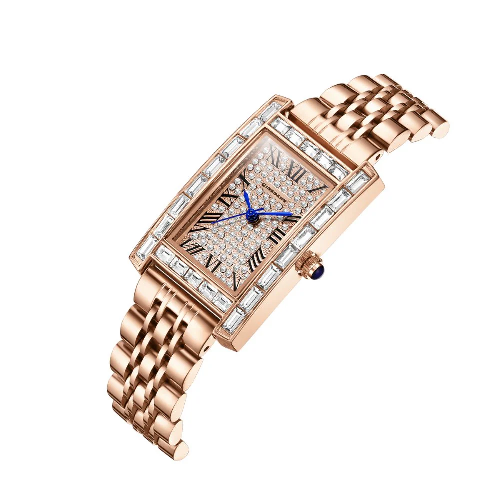 Giordano Rectangular Dress Watch for women with Crystal Bezel, roman indiced and Sparkling Dial | GZ-60119-33 - Image 6