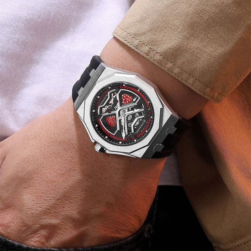 Giordano Red Automatic Unique Watch for Men with Stainless Steel Case, Silicone Strap, Luxury Design & Water Resistant GZ-50125-03 - Image 4