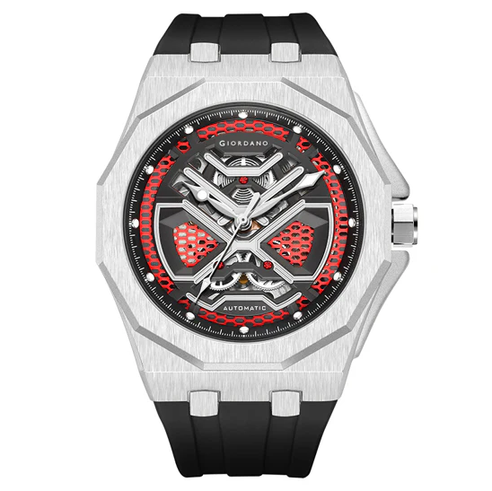Giordano Red Automatic Unique Watch for Men with Stainless Steel Case, Silicone Strap, Luxury Design & Water Resistant GZ-50125-03 - Image 7