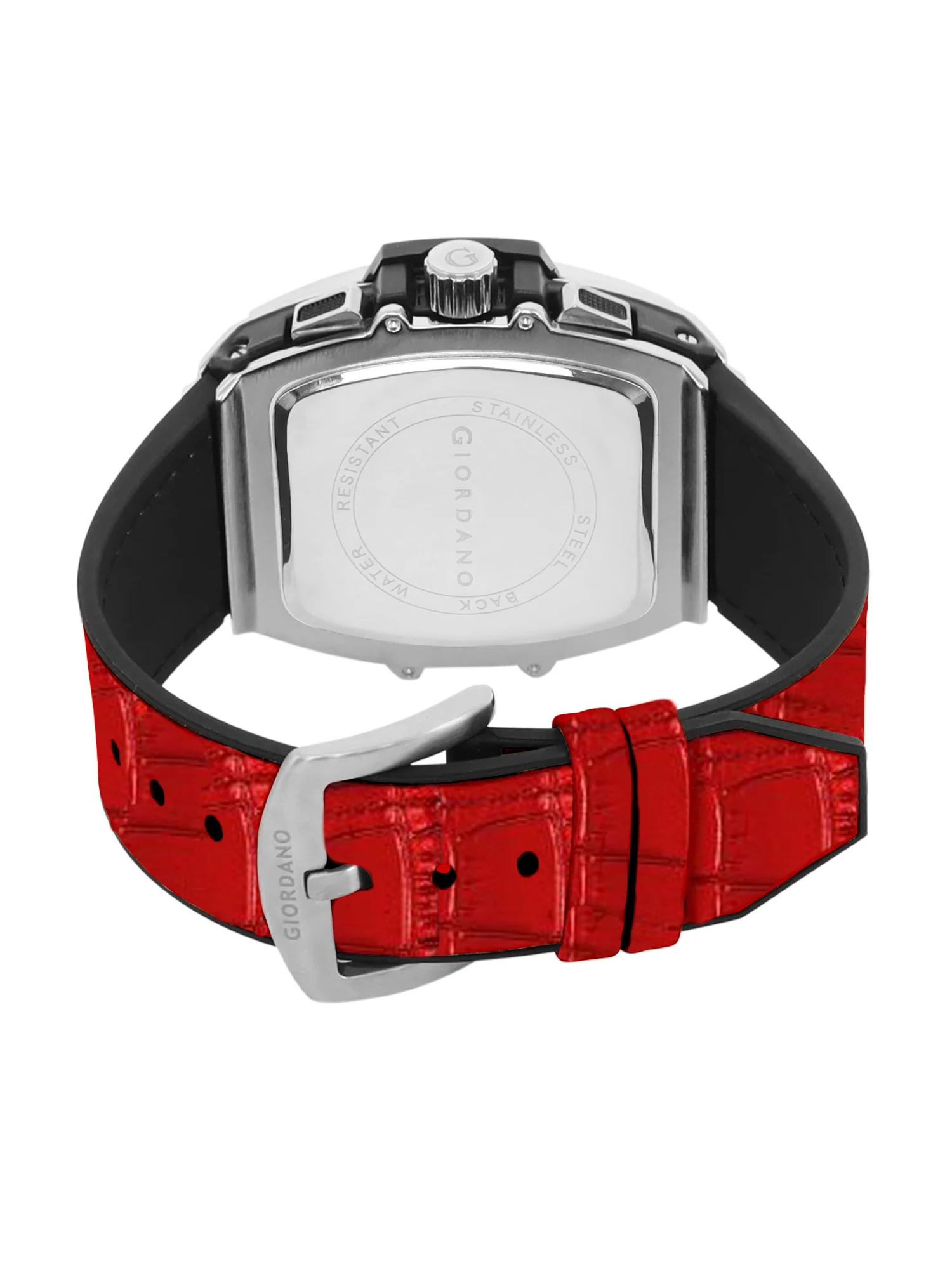 Giordano Terminator Red Leather Multifunction Watch for men - with Day, Date, and 24-Hour Sub-Dials | Water Resistant Square Dial Unique Design Wrist Watch for Man | GZ-50098-04 - Image 8