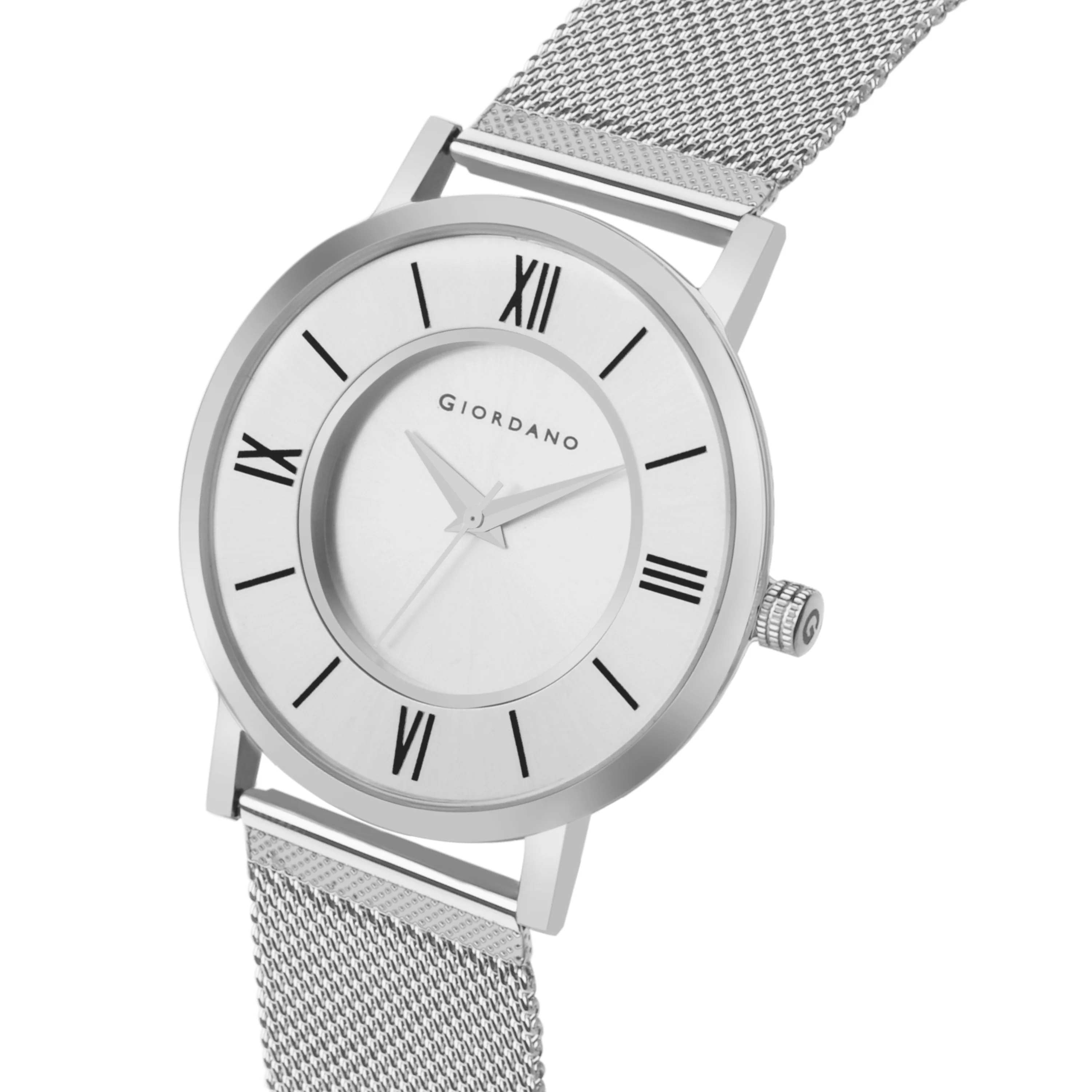 Giordano Rose Gold  Analog Stylish Watch for Couple with Stylish dial with Roman Indicess and mesh Metal Strap GD-1172-SETA-22 - Image 3