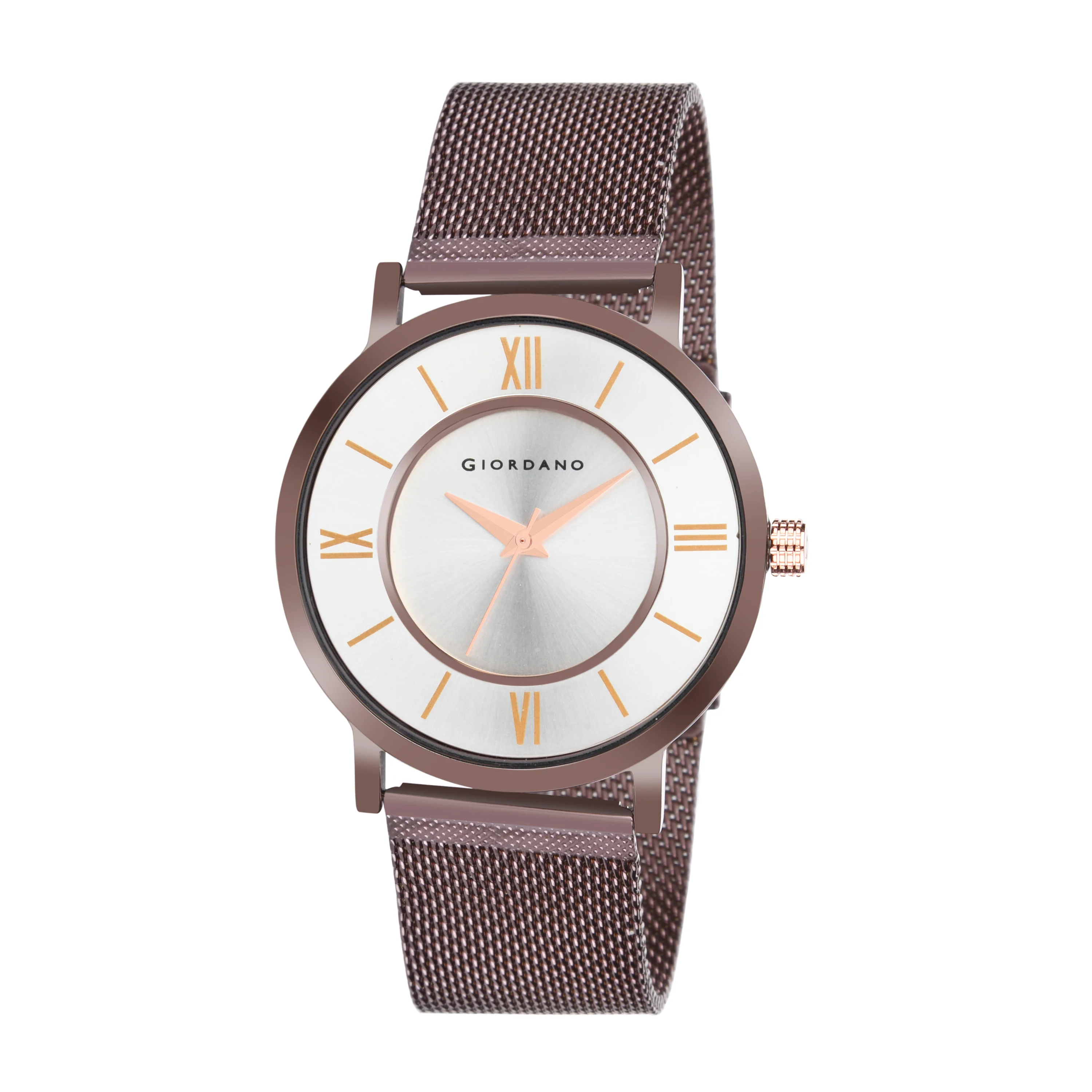 Giordano Rose Gold  Analog Stylish Watch for Couple with Stylish dial with Roman Indicess and mesh Metal Strap GD-1172-SETA-33 - Image 3