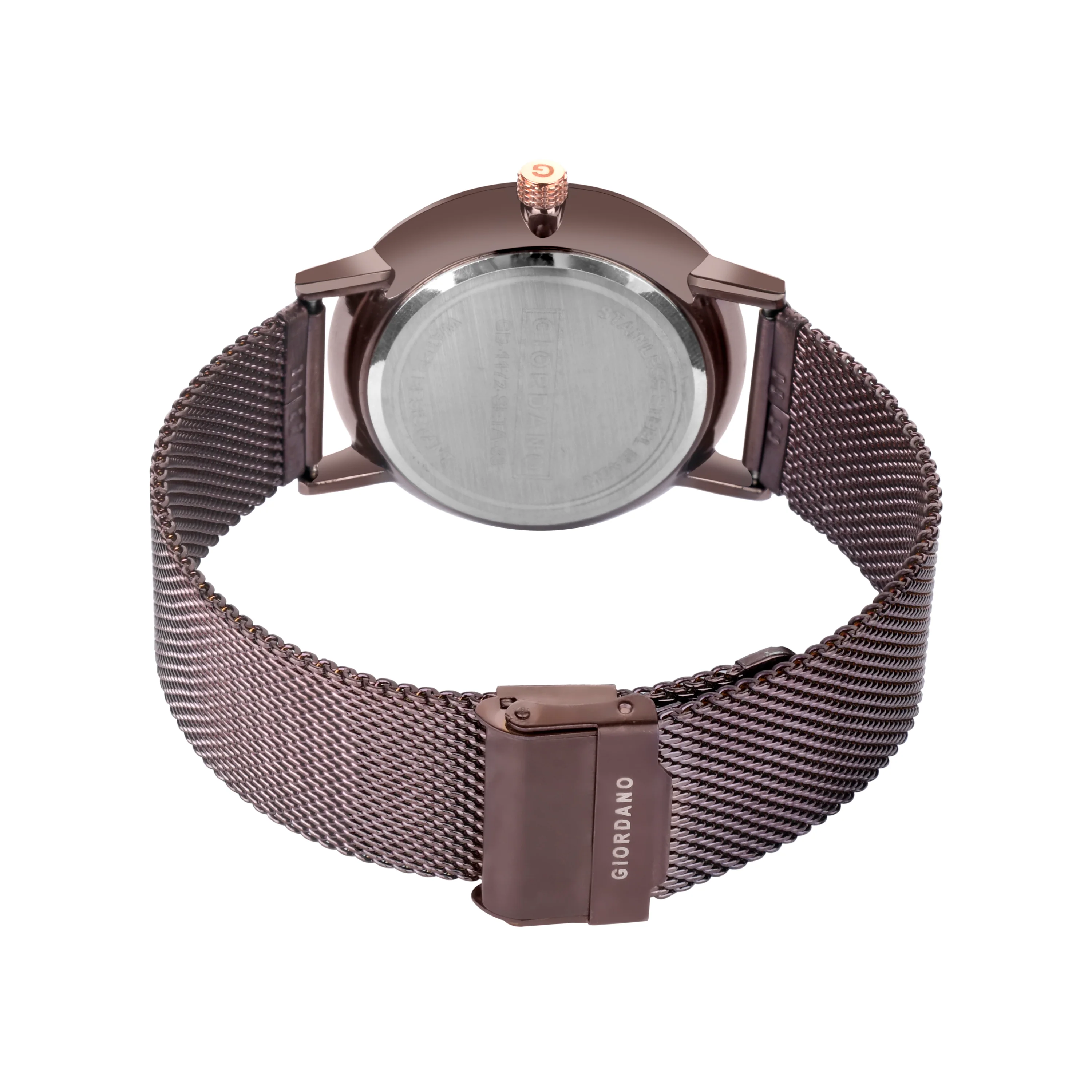 Giordano Rose Gold  Analog Stylish Watch for Couple with Stylish dial with Roman Indicess and mesh Metal Strap GD-1172-SETA-33 - Image 6