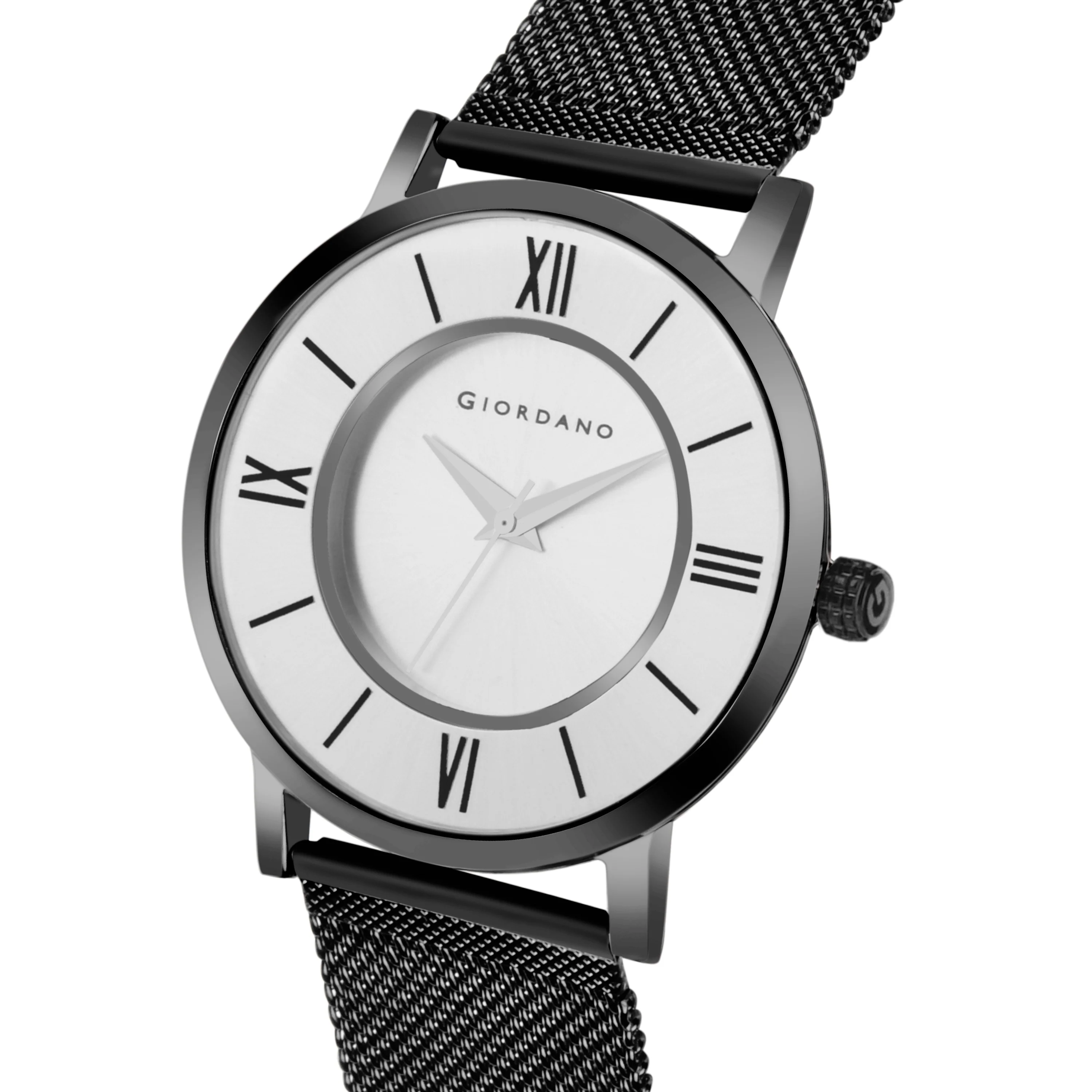 Giordano Rose Gold  Analog Stylish Watch for Couple with Stylish dial with Roman Indicess and mesh Metal Strap GD-1172-SETA-44 - Image 3