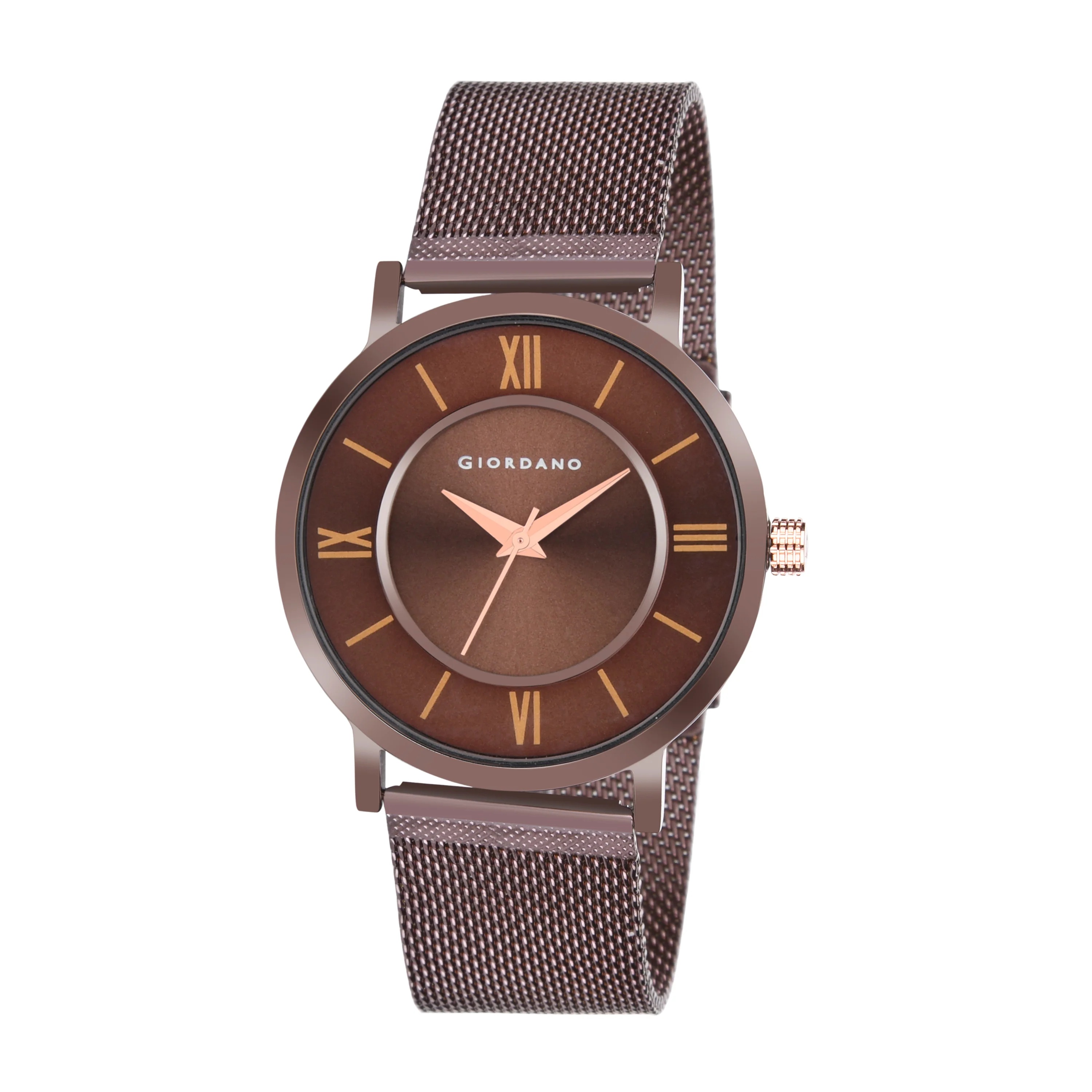 Giordano Rose Gold  Analog Stylish Watch for Couple with Stylish dial with Roman Indicess and mesh Metal Strap GD-1172-SETA-55 - Image 3
