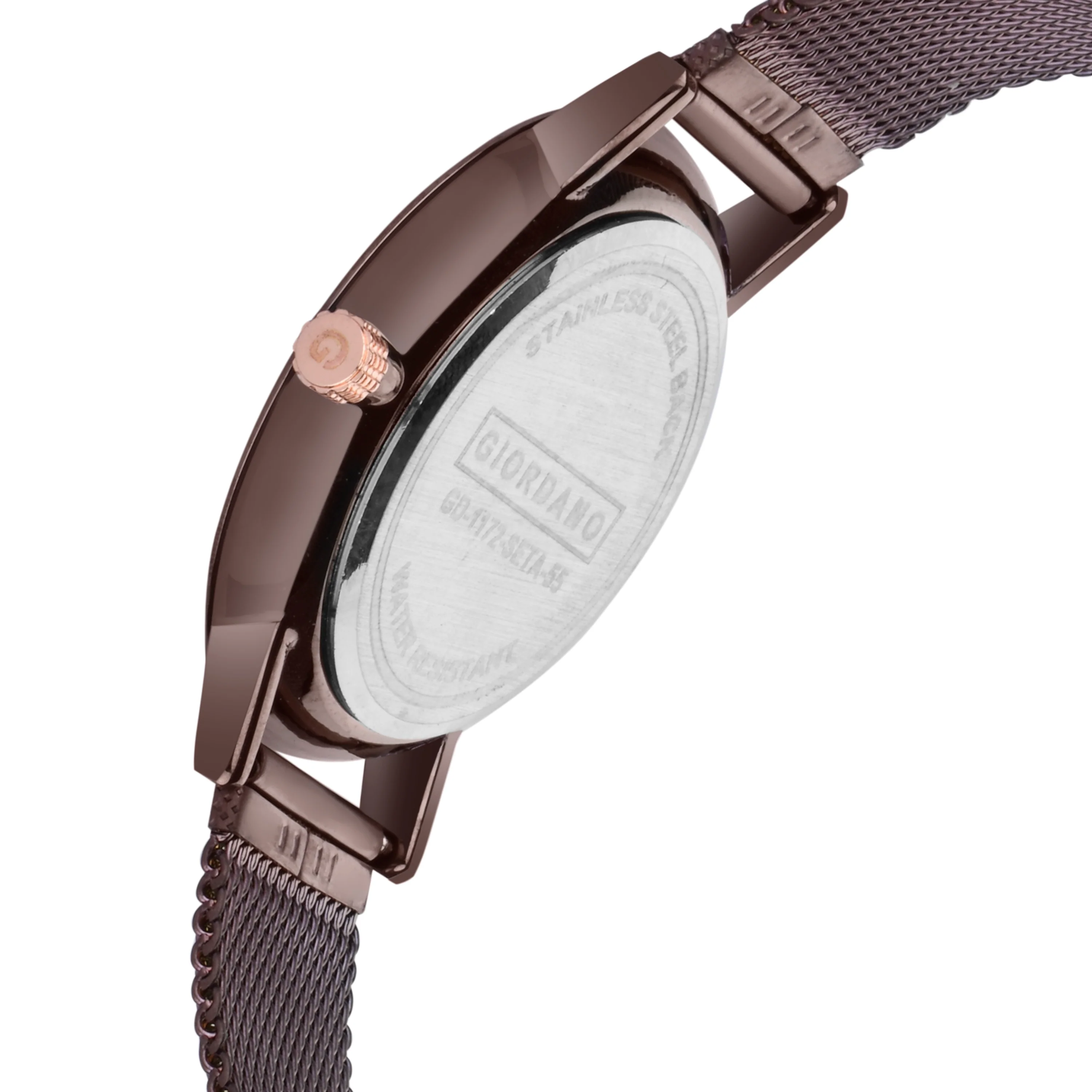 Giordano Rose Gold  Analog Stylish Watch for Couple with Stylish dial with Roman Indicess and mesh Metal Strap GD-1172-SETA-55 - Image 5