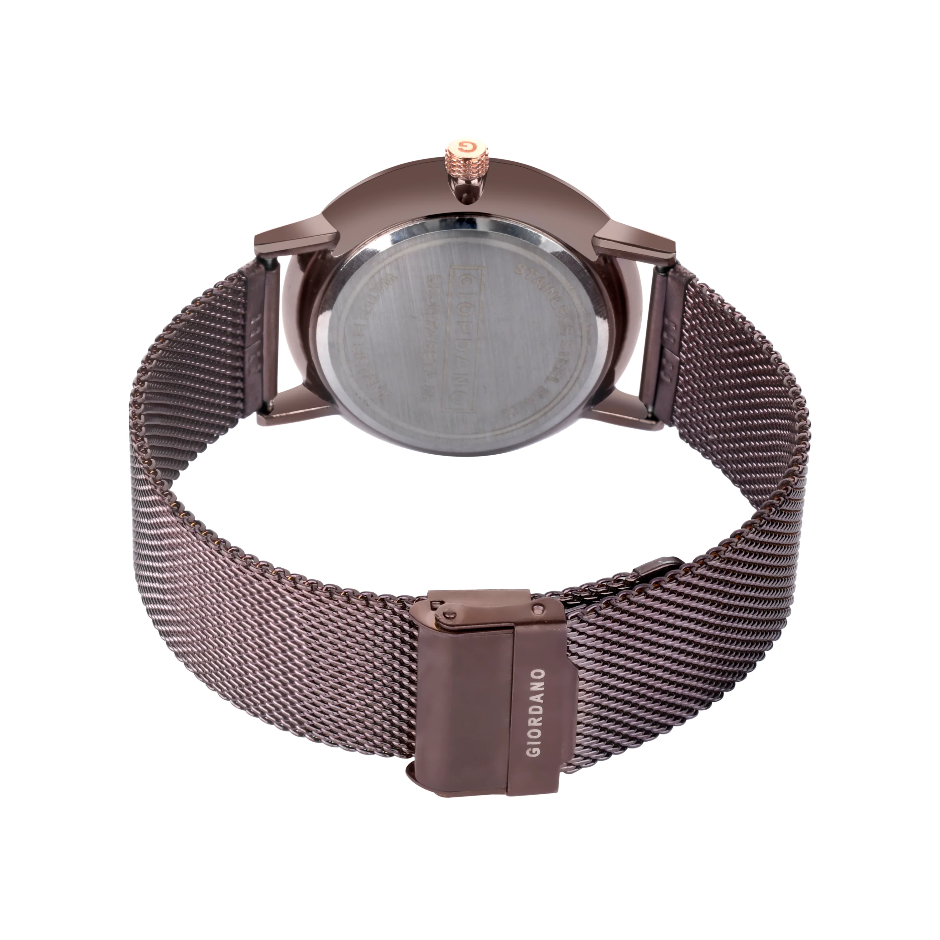 Giordano Rose Gold  Analog Stylish Watch for Couple with Stylish dial with Roman Indicess and mesh Metal Strap GD-1172-SETA-55 - Image 6