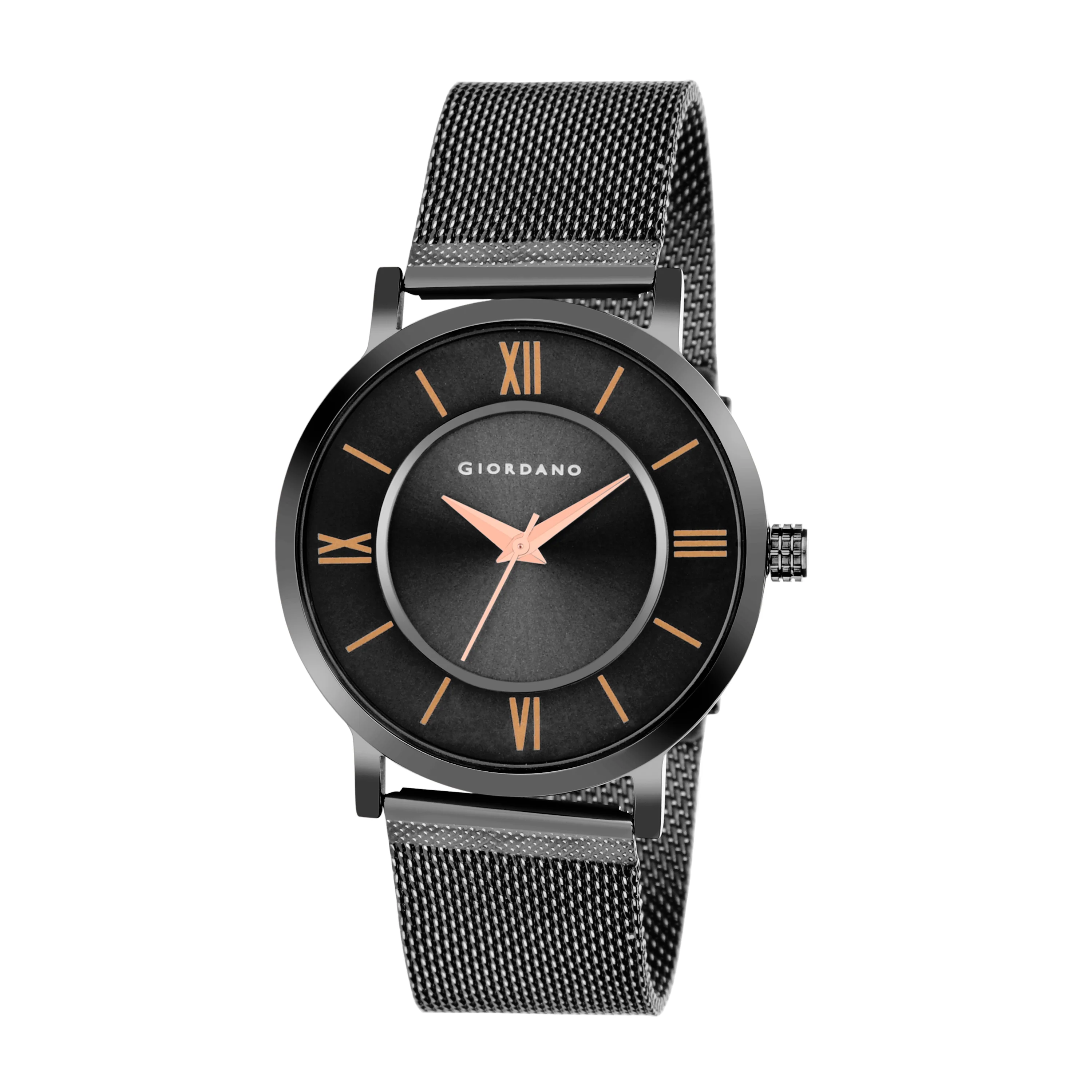 Giordano Rose Gold  Analog Stylish Watch for Couple with Stylish dial with Roman Indicess and mesh Metal Strap GD-1172-SETA-66 - Image 3