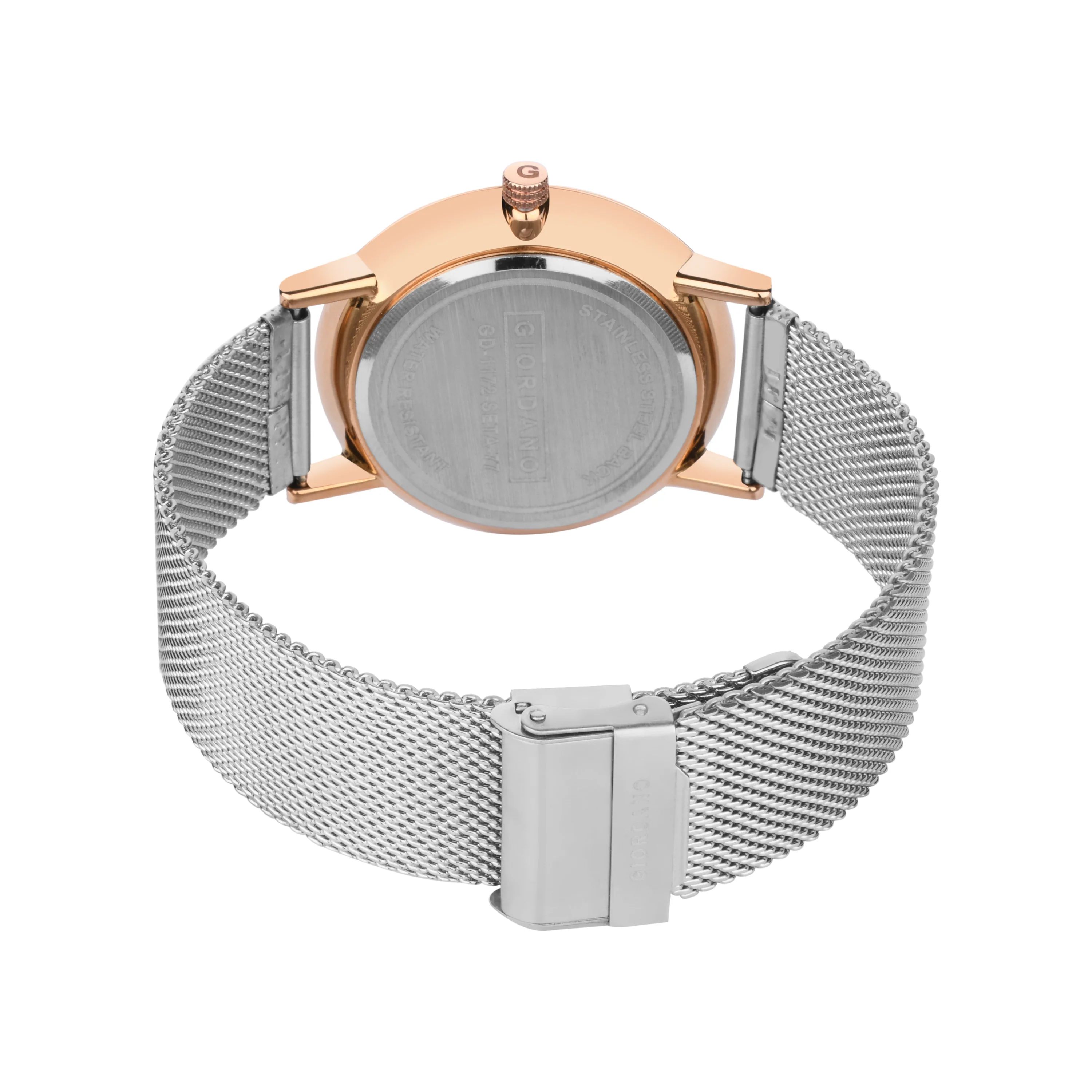 Giordano Rose Gold  Analog Stylish Watch for Couple with Stylish dial with Roman Indicess and mesh Metal Strap GD-1172-SETA-77 - Image 6
