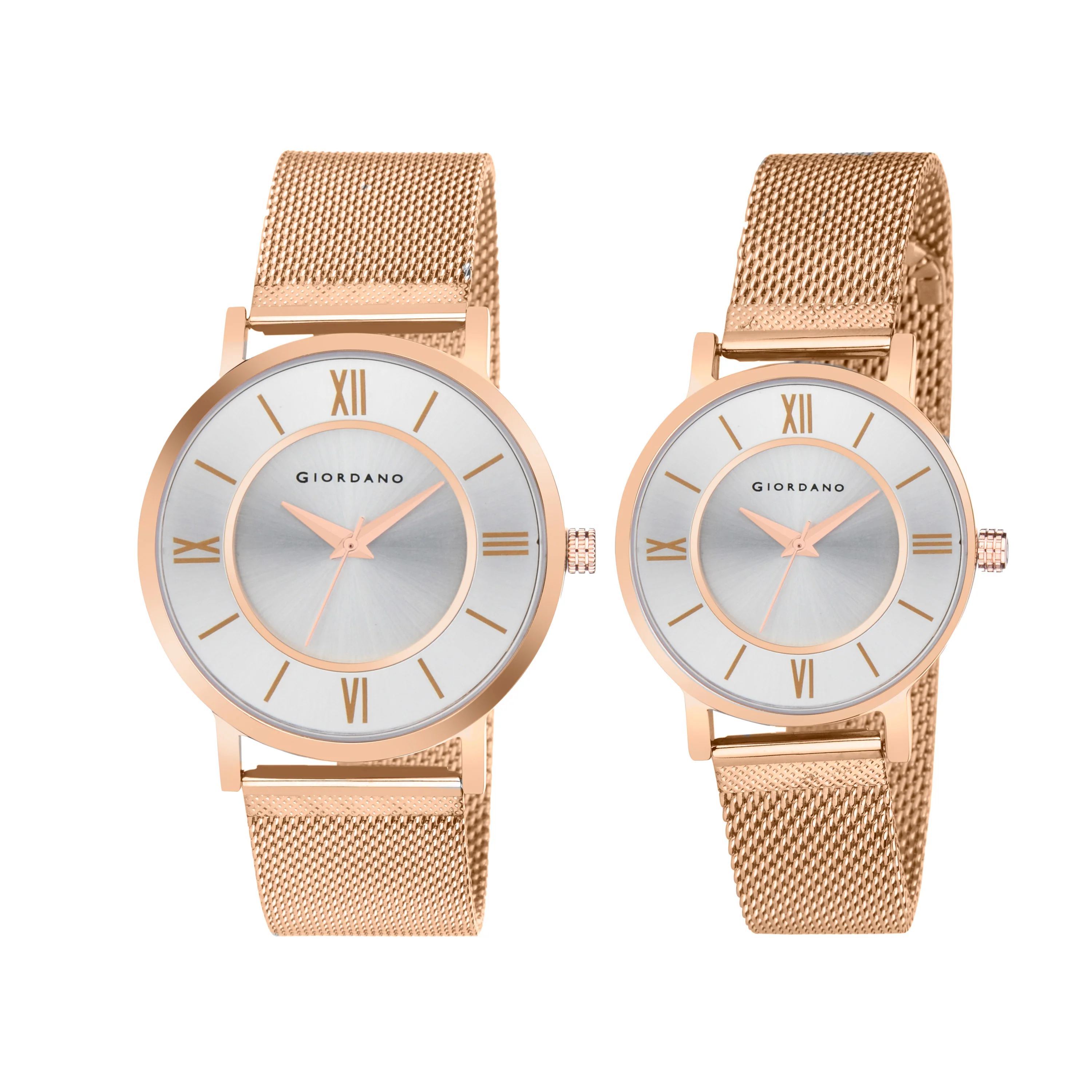 Giordano Rose Gold  Analog Stylish Watch for Couple with Stylish dial with Roman Indicess and mesh Metal Strap GD-1172-SETA-88 - Image 3