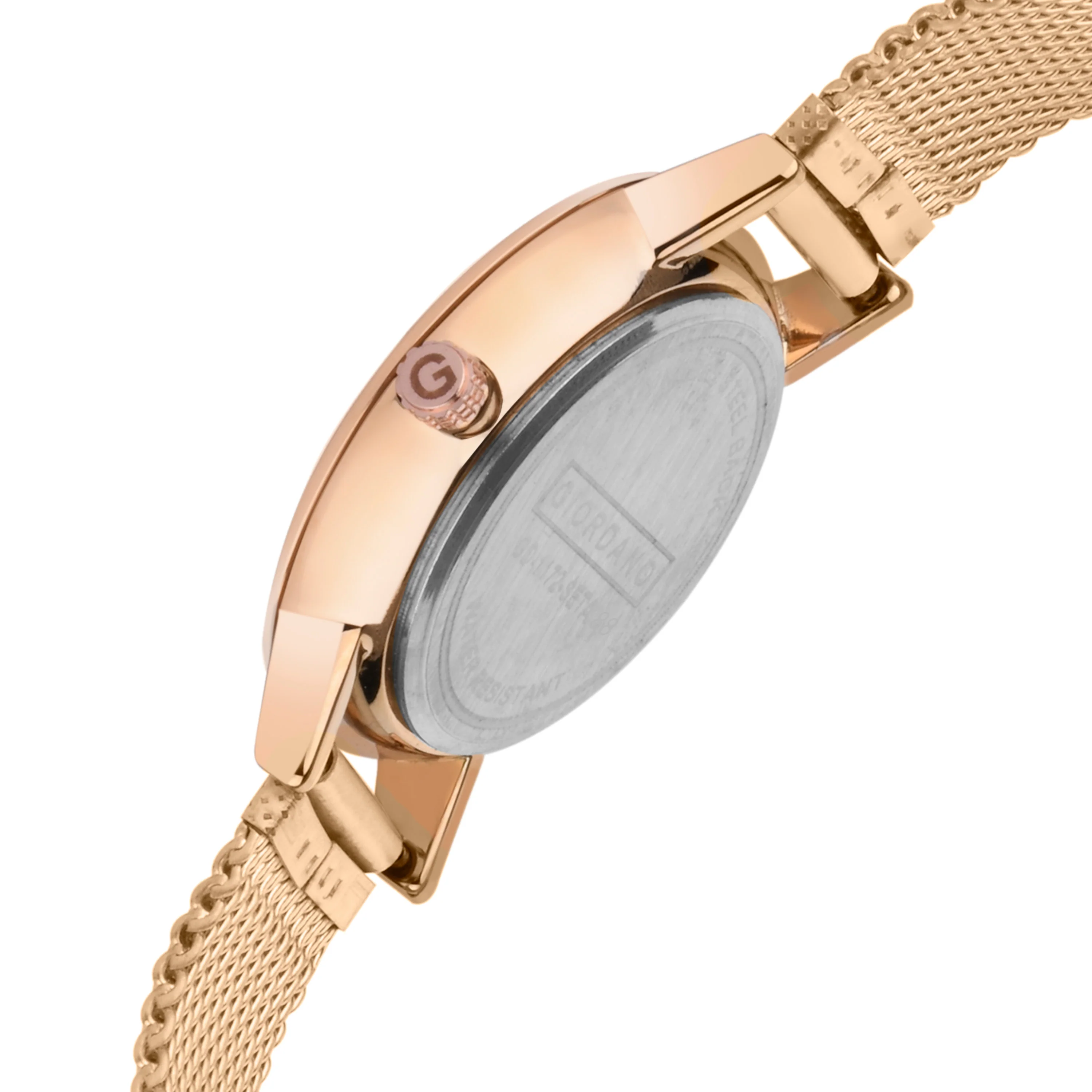 Giordano Rose Gold  Analog Stylish Watch for Couple with Stylish dial with Roman Indicess and mesh Metal Strap GD-1172-SETA-88 - Image 5