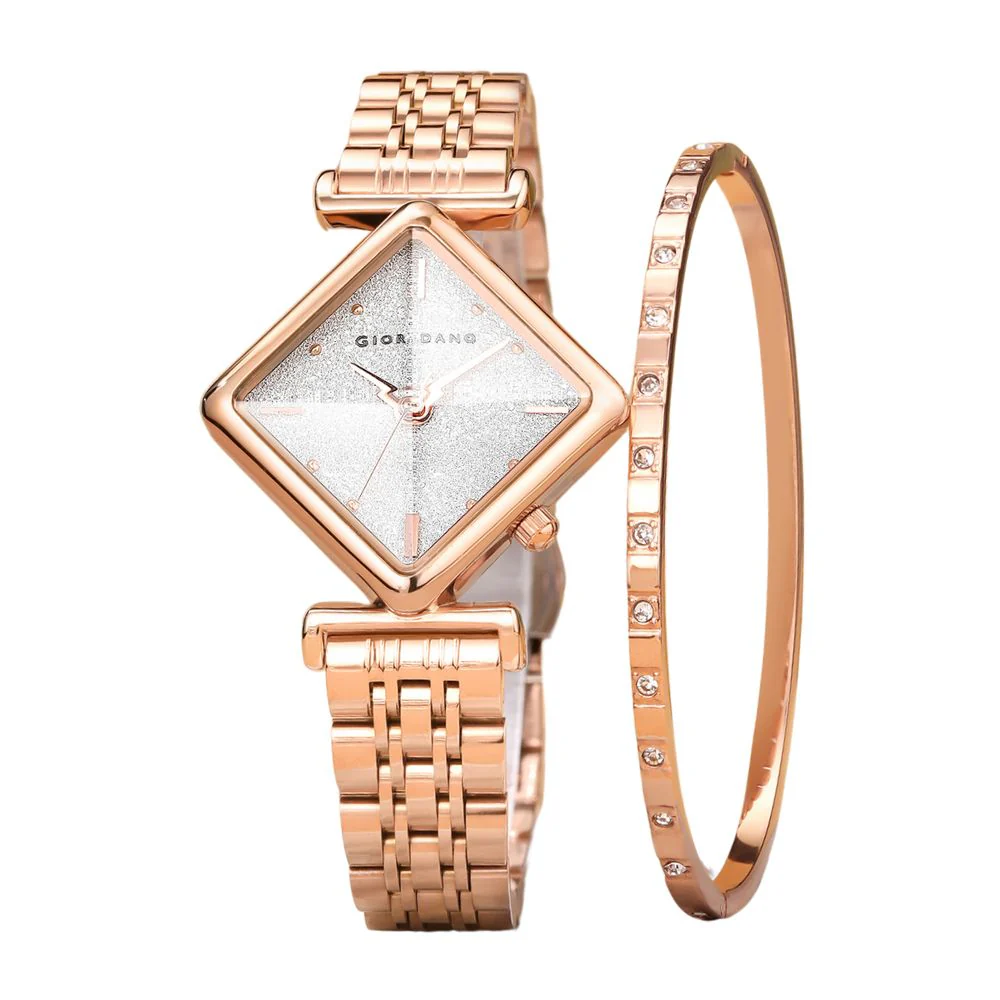 Giordano Rose Gold Analog Watch For Women with Bracelet Set – Diamond-Shaped Shimmer Dial, Crystal Detailing & Stainless Steel Strap – Elegant Gift Combo for Women | GZ-60106-11 - Image 6