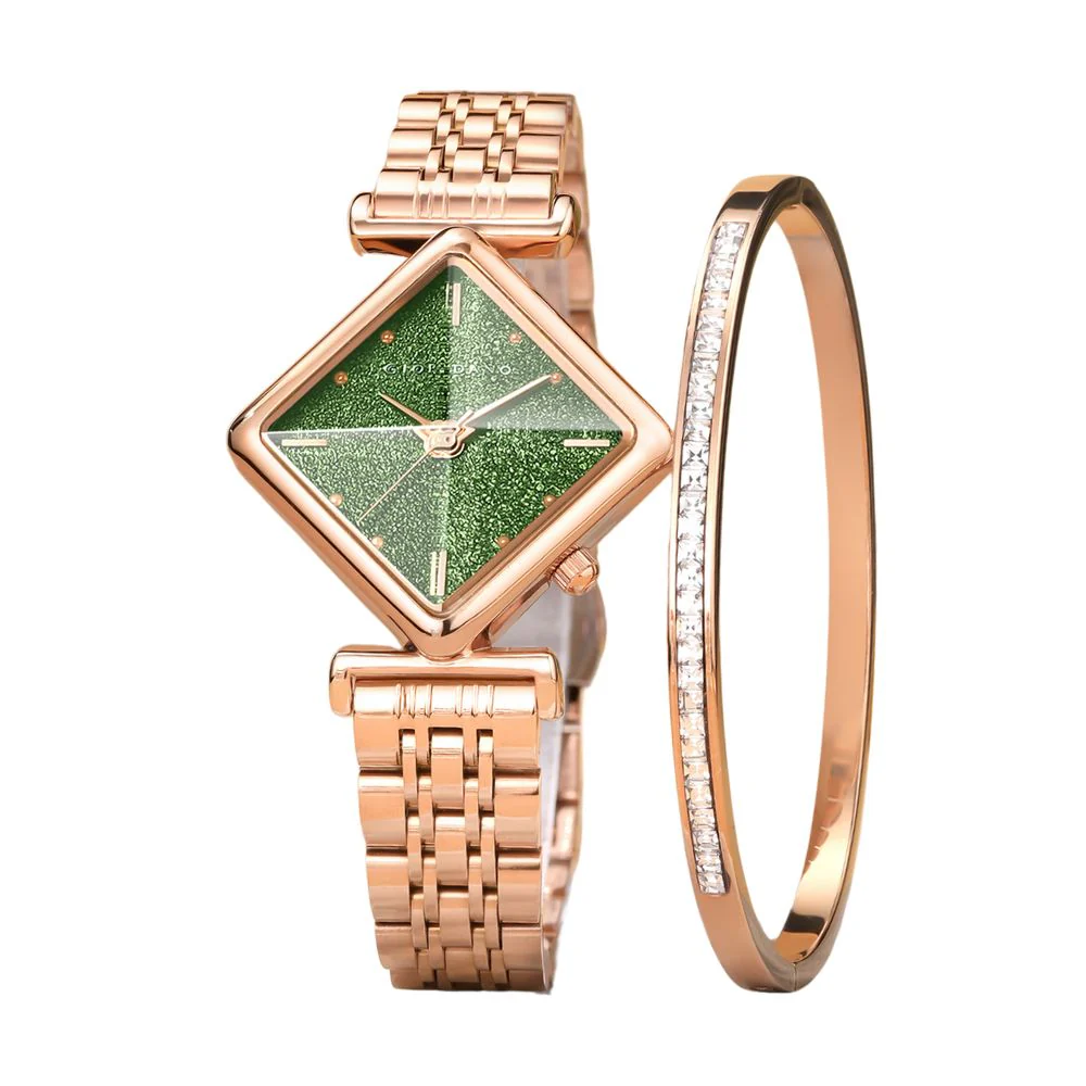 Giordano Rose Gold Analog Watch For Women with Bracelet Set – Diamond-Shaped Shimmer Dial, Crystal Detailing & Stainless Steel Strap – Elegant Gift Combo for Women | GZ-60106-22 - Image 6