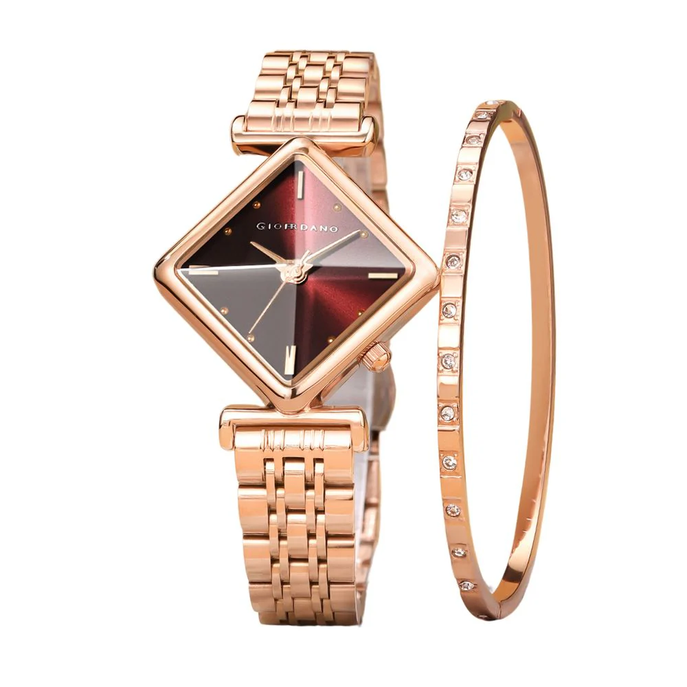 Giordano Rose Gold Analog Watch For Women with Bracelet Set – Diamond-Shaped Shimmer Dial, Crystal Detailing & Stainless Steel Strap – Elegant Gift Combo for Women | GZ-60106-33 - Image 6