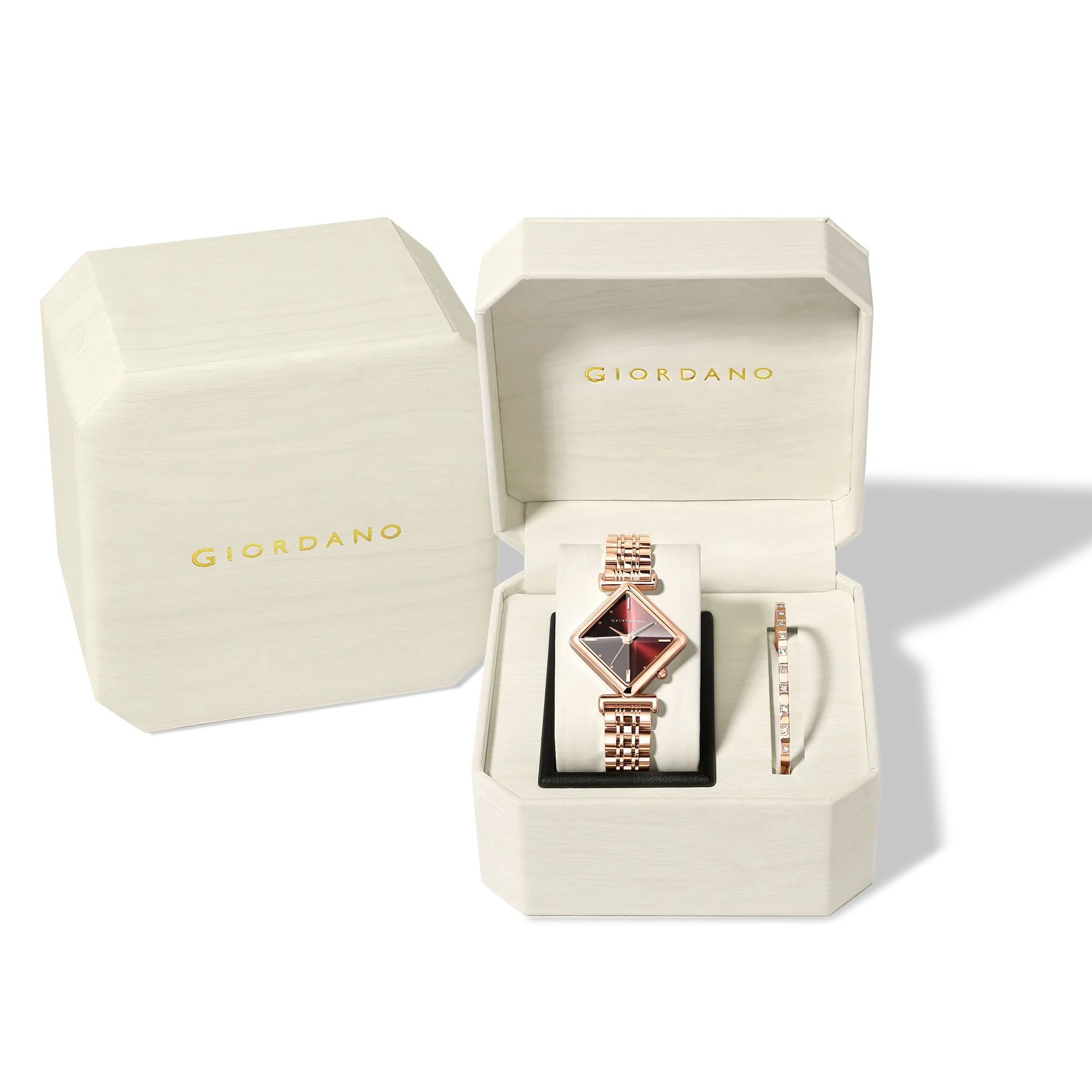 Giordano Rose Gold Analog Watch For Women with Bracelet Set – Diamond-Shaped Shimmer Dial, Crystal Detailing & Stainless Steel Strap – Elegant Gift Combo for Women | GZ-60106-33 - Image 7