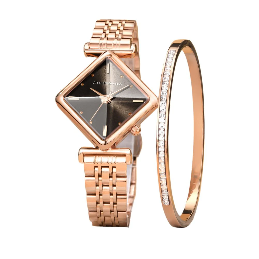 Giordano Rose Gold Analog Watch For Women with Bracelet Set – Diamond-Shaped Shimmer Dial, Crystal Detailing & Stainless Steel Strap – Elegant Gift Combo for Women | GZ-60106-44 - Image 6