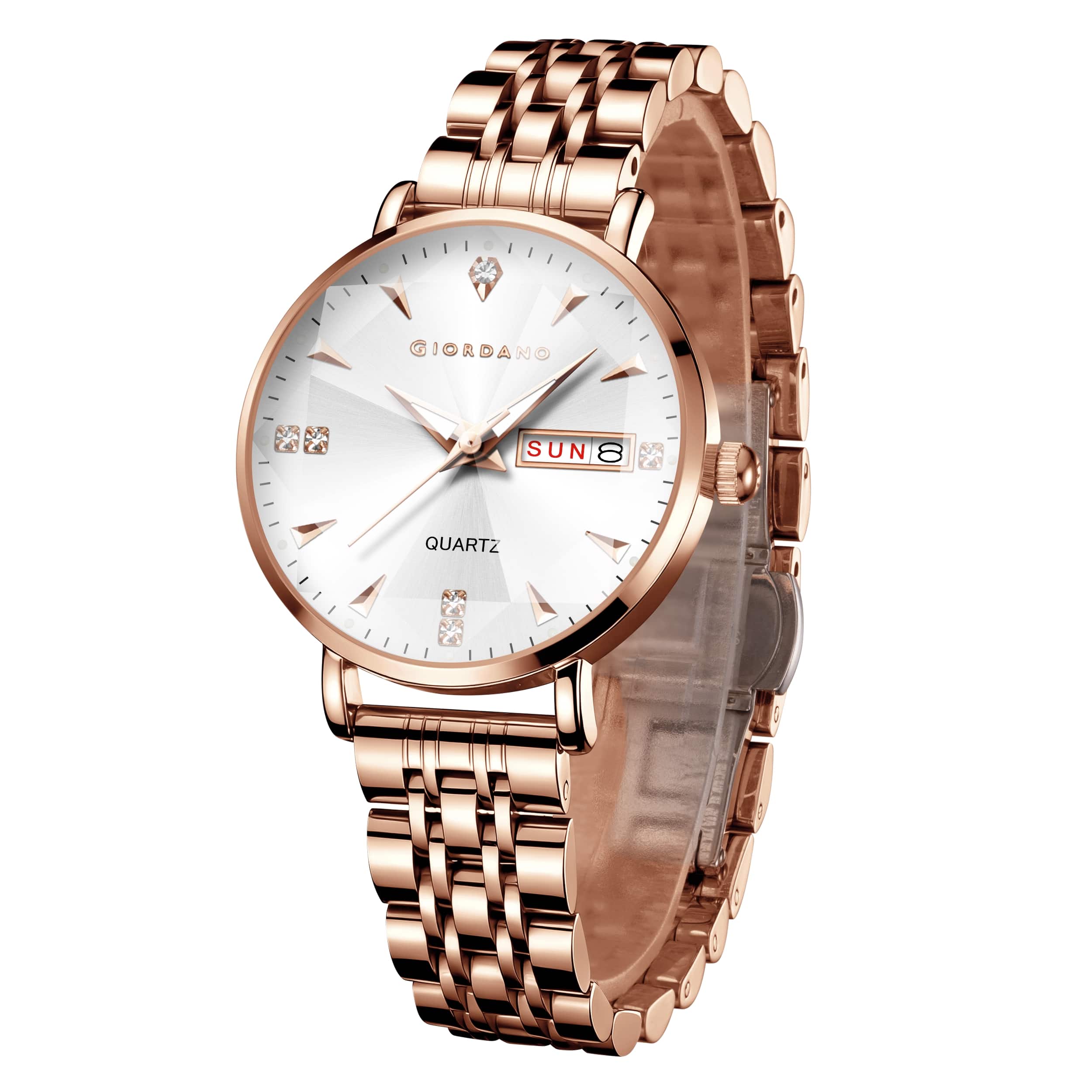 Giordano Rose Gold Analog Watch for Women with Luminous Hands & Markers, Day & Date Display and Stainless Steel Strap - GZ-60139-11 - Image 5