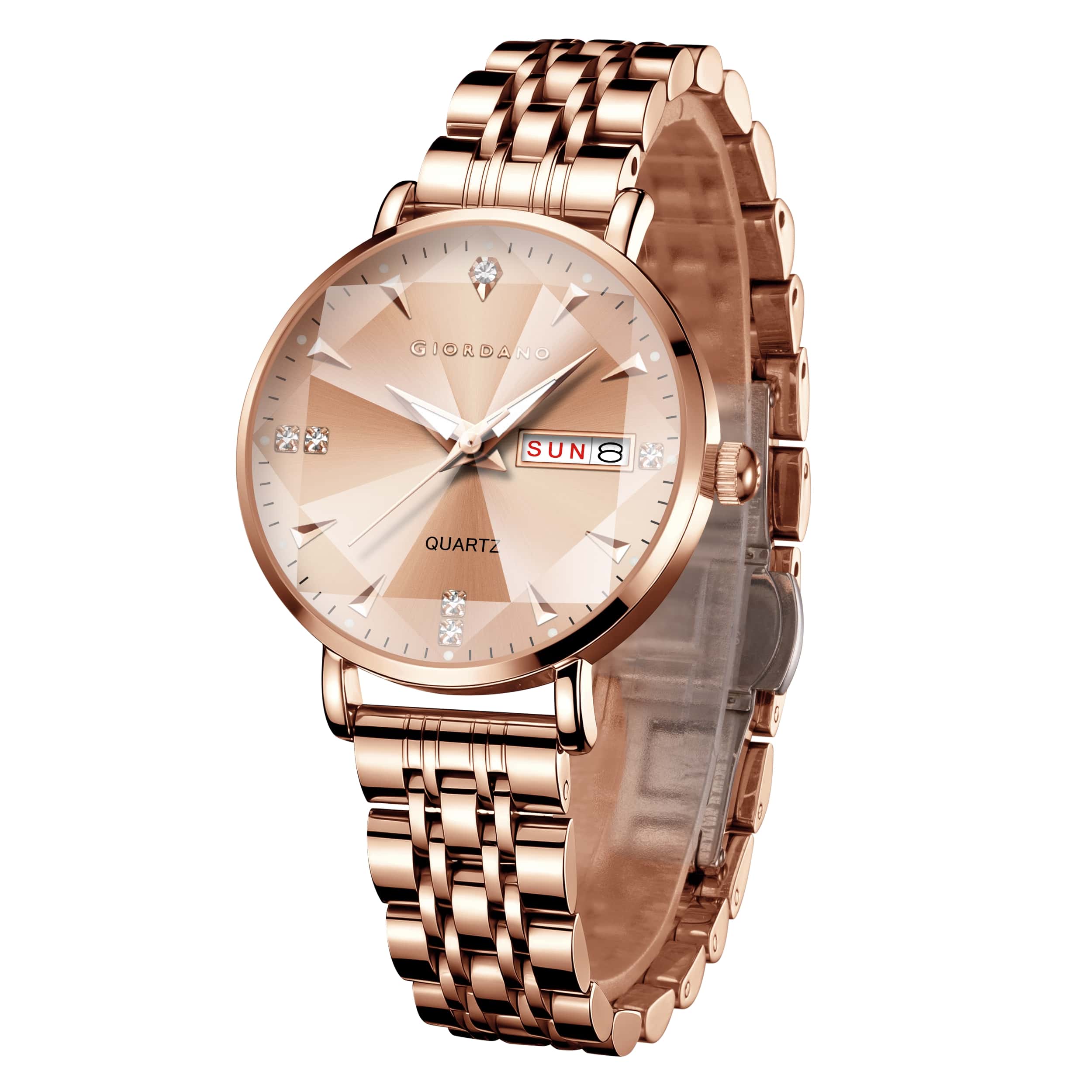Giordano Rose Gold Analog Watch for Women with Luminous Hands & Markers, Day & Date Display and Stainless Steel Strap - GZ-60139-22 - Image 5