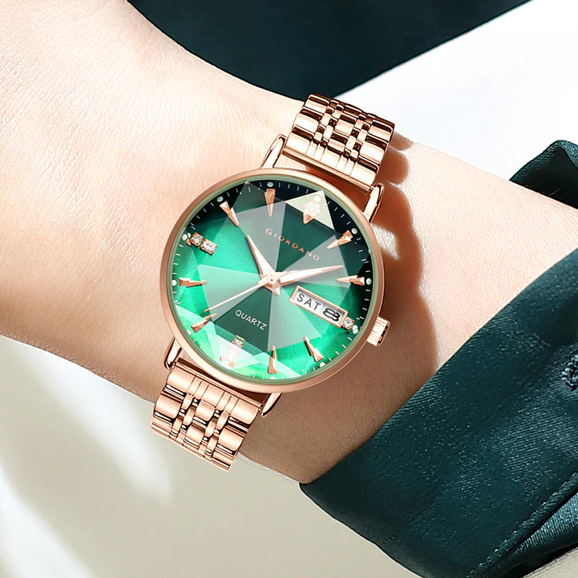 Giordano Rose Gold Analog Watch for Women with Luminous Hands & Markers, Day & Date Display and Stainless Steel Strap - GZ-60139-33 - Image 3