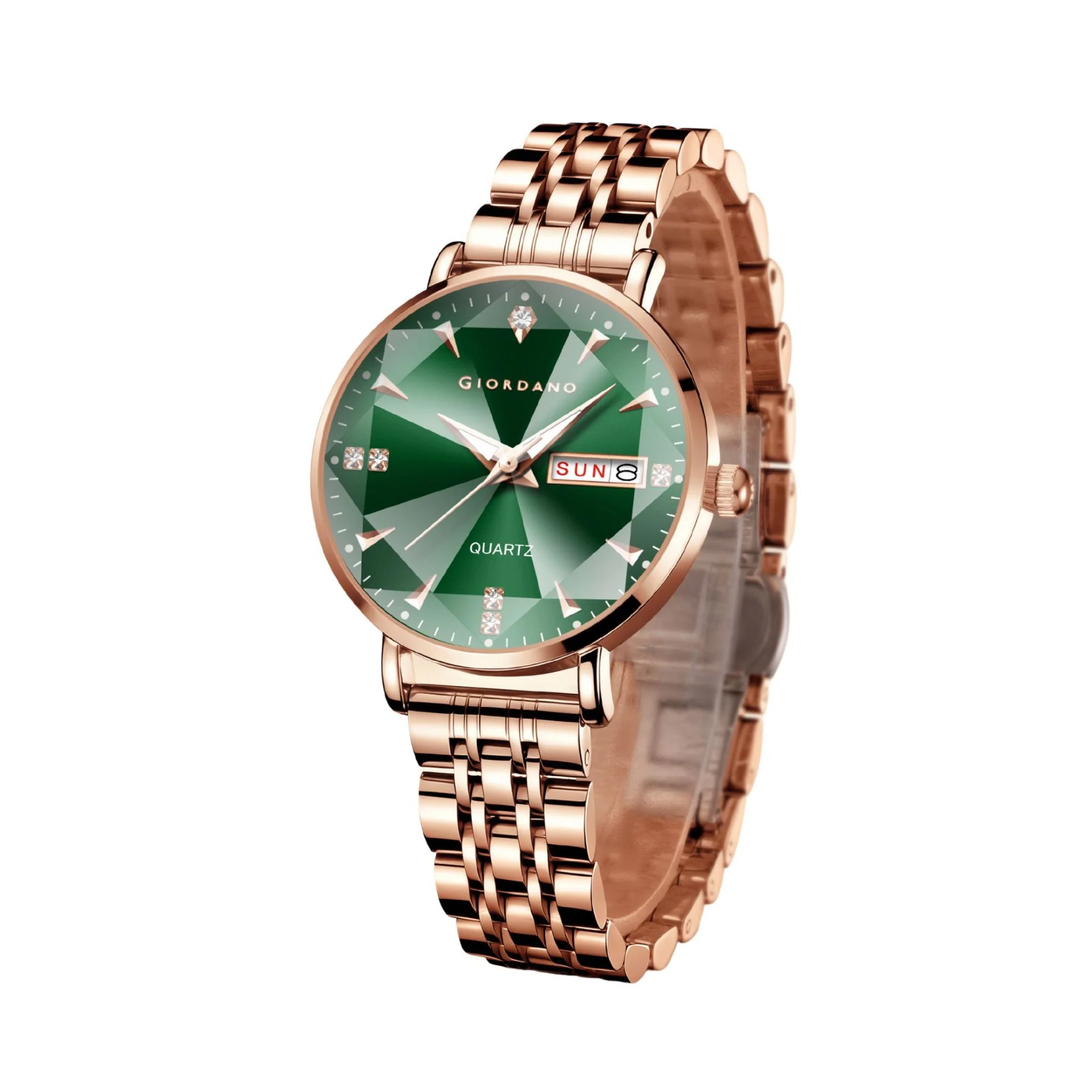 Giordano Rose Gold Analog Watch for Women with Luminous Hands & Markers, Day & Date Display and Stainless Steel Strap - GZ-60139-33 - Image 6