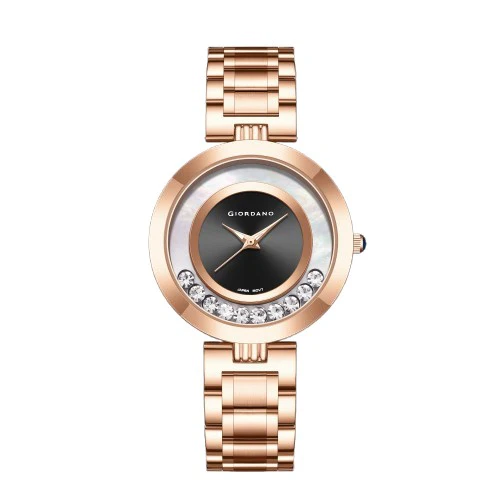 Giordano Rose Gold  Dancing Diamonds Collection Analogue Watch for Women with Elegant Stainless Steel Strap and 3 Hand Mechanism GZ-60083-11 - Image 4