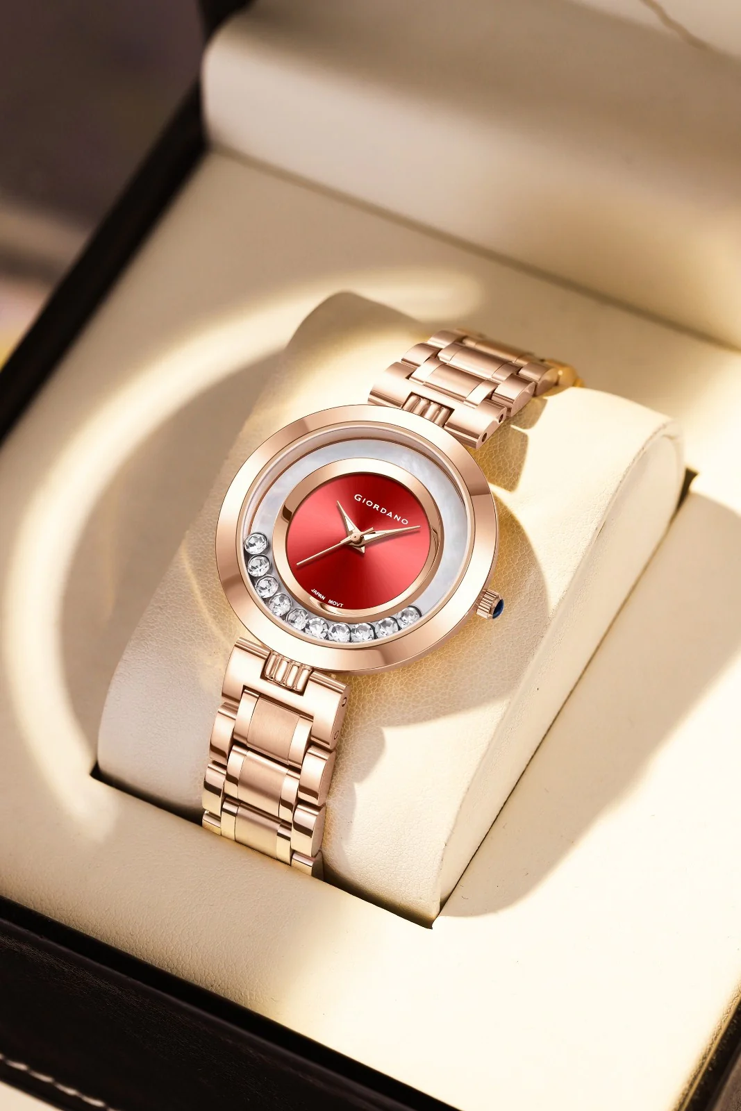 Giordano Rose Gold  Dancing Diamonds Collection Analogue Watch for Women with Elegant Stainless Steel Strap and 3 Hand Mechanism GZ-60083-33 - Image 3