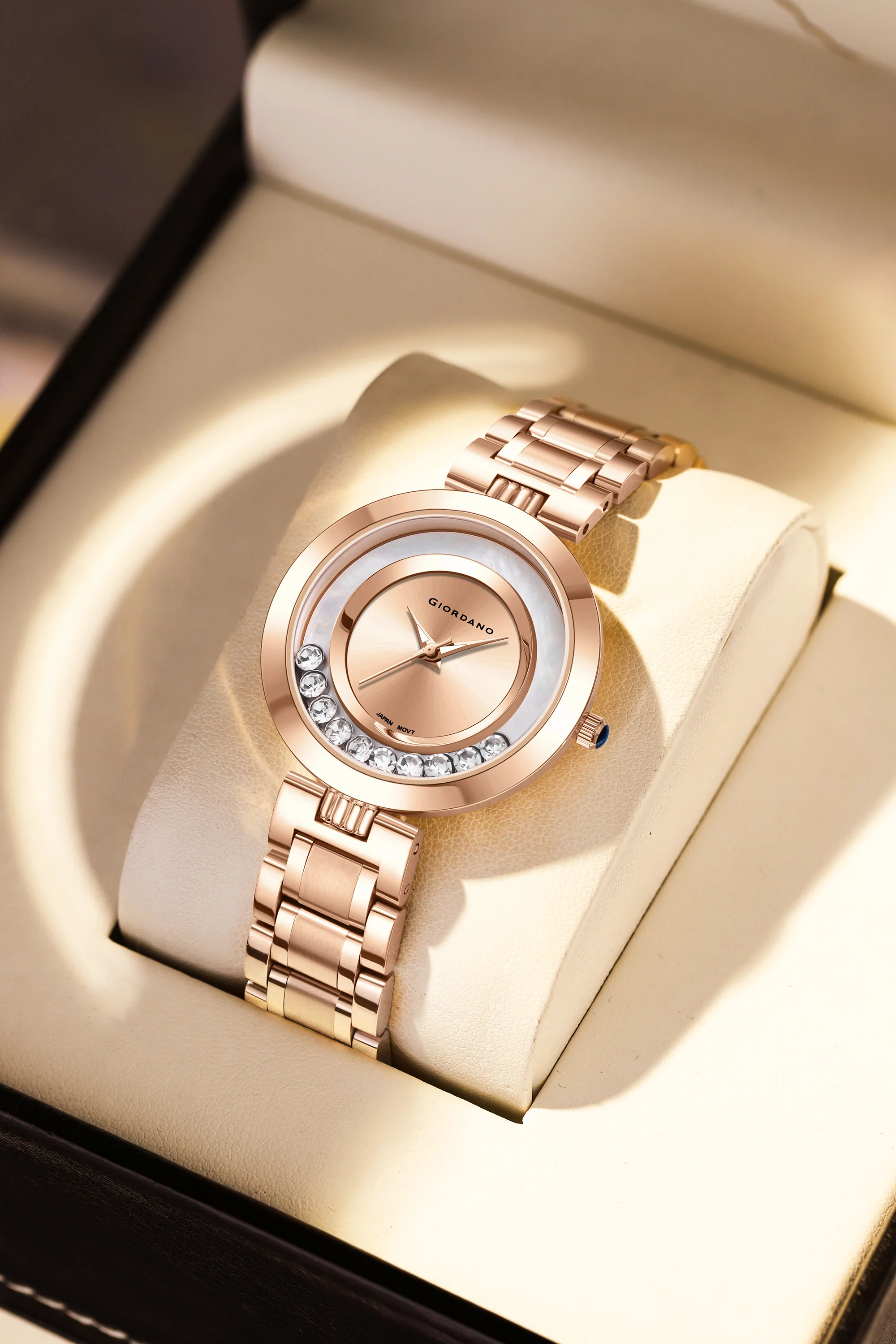 Giordano Rose Gold  Dancing Diamonds Collection Analogue Watch for Women with Elegant Stainless Steel Strap and 3 Hand Mechanism GZ-60083-22 - Image 3
