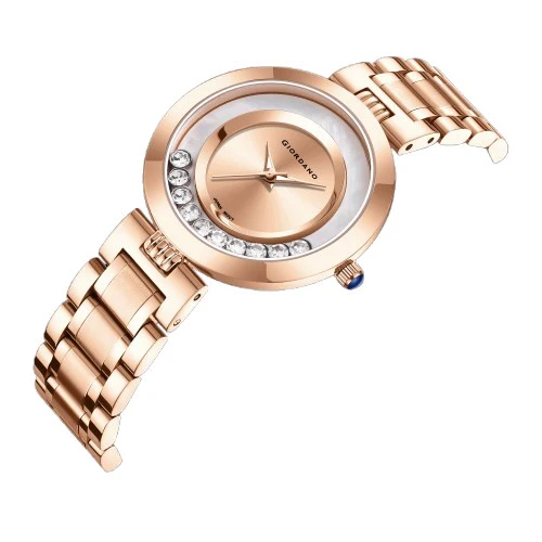 Giordano Rose Gold  Dancing Diamonds Collection Analogue Watch for Women with Elegant Stainless Steel Strap and 3 Hand Mechanism GZ-60083-22 - Image 6
