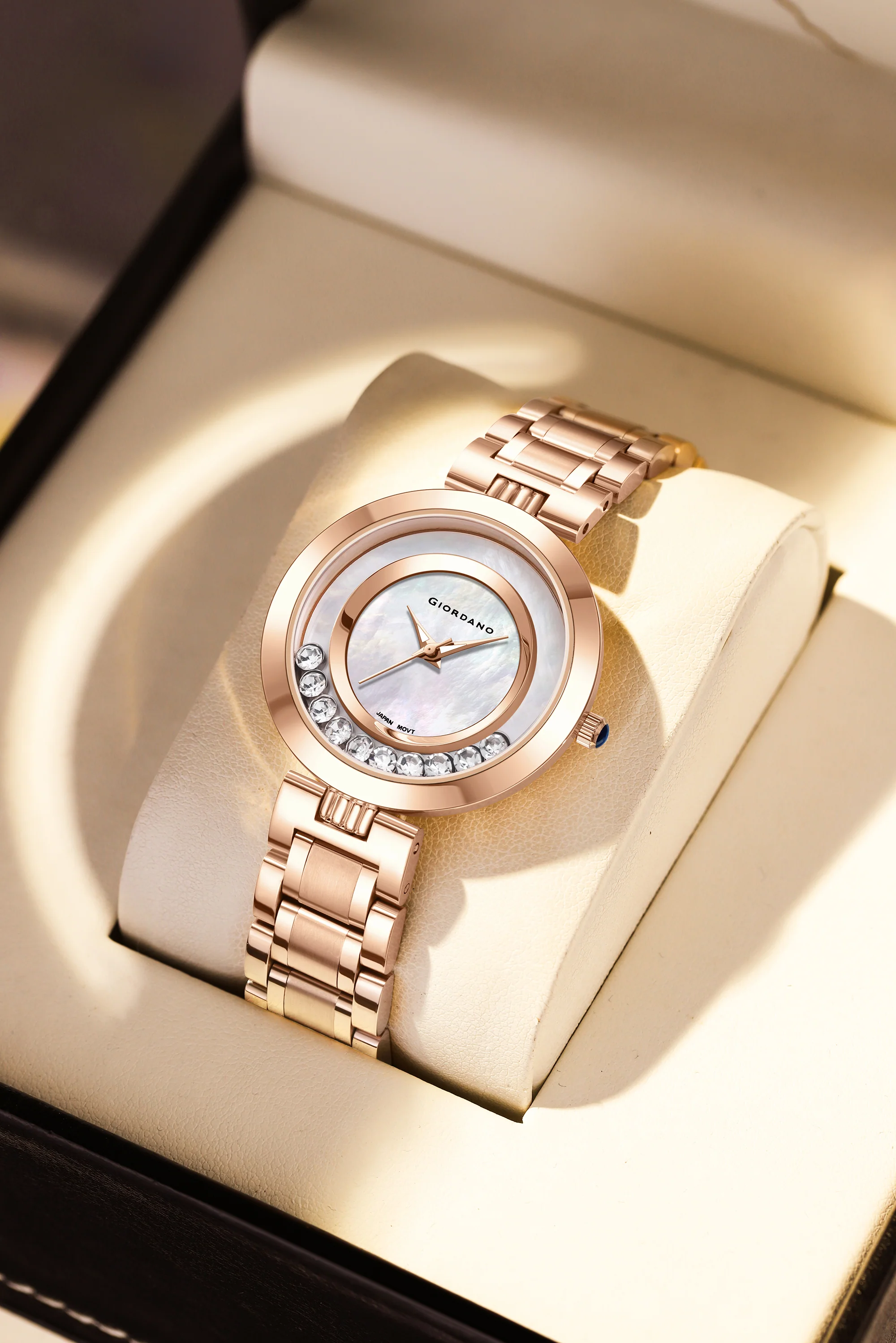 Giordano Rose Gold  Dancing Diamonds Collection Analogue Watch for Women with Elegant Stainless Steel Strap and 3 Hand Mechanism GZ-60083-55 - Image 3