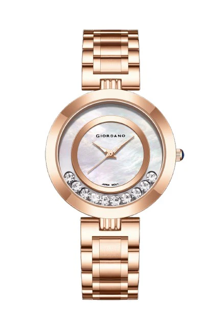 Giordano Rose Gold  Dancing Diamonds Collection Analogue Watch for Women with Elegant Stainless Steel Strap and 3 Hand Mechanism GZ-60083-55 - Image 5