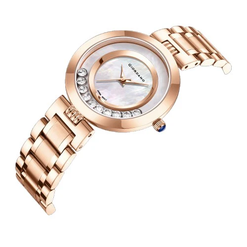 Giordano Rose Gold  Dancing Diamonds Collection Analogue Watch for Women with Elegant Stainless Steel Strap and 3 Hand Mechanism GZ-60083-55 - Image 6