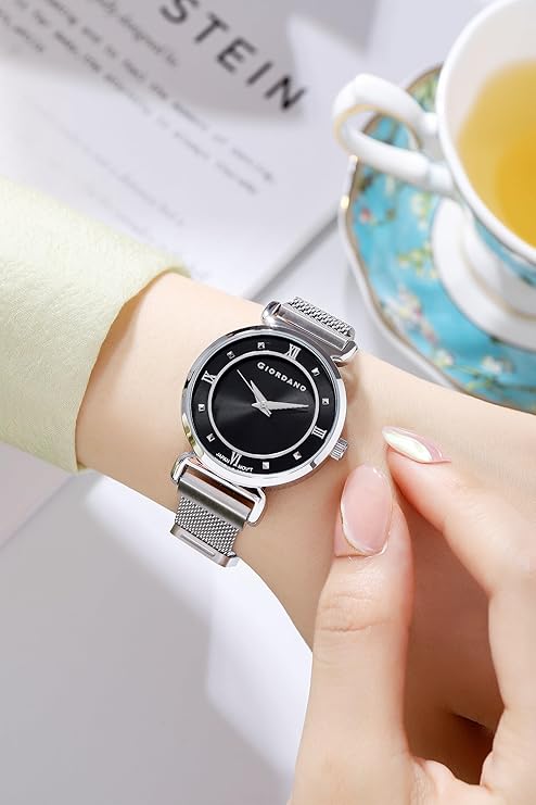 Giordano Silver  Analog Stylish Watch for Women with Mesh Metal Strap, 3 Hand Mechanism and Roman Numerals GZ-60062-11 - Image 2
