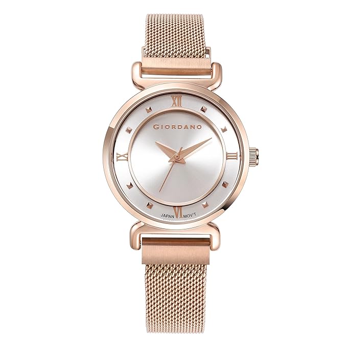 Giordano Silver  Analog Stylish Watch for Women with Mesh Metal Strap, 3 Hand Mechanism and Roman Numerals GZ-60062-22 - Image 3