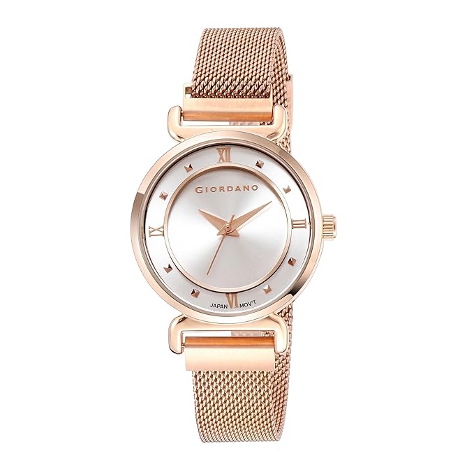 Giordano Silver  Analog Stylish Watch for Women with Mesh Metal Strap, 3 Hand Mechanism and Roman Numerals GZ-60062-22 - Image 4