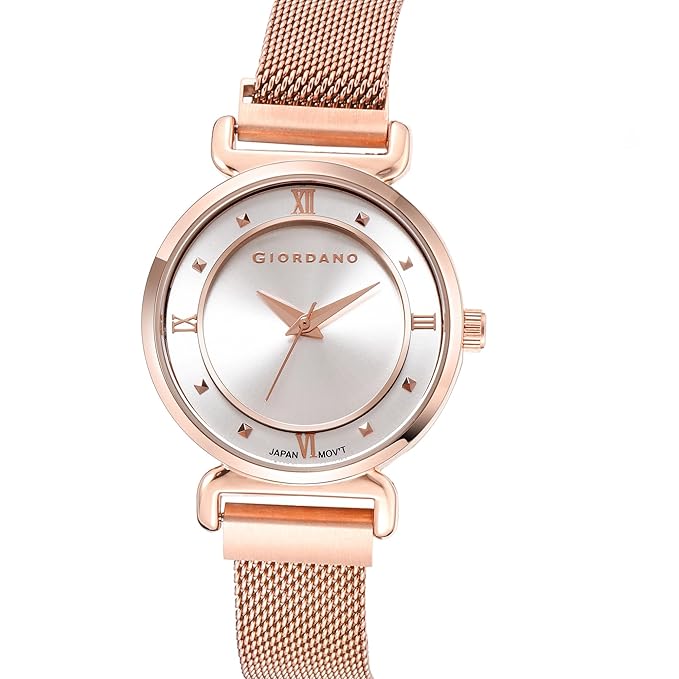Giordano Silver  Analog Stylish Watch for Women with Mesh Metal Strap, 3 Hand Mechanism and Roman Numerals GZ-60062-22 - Image 5