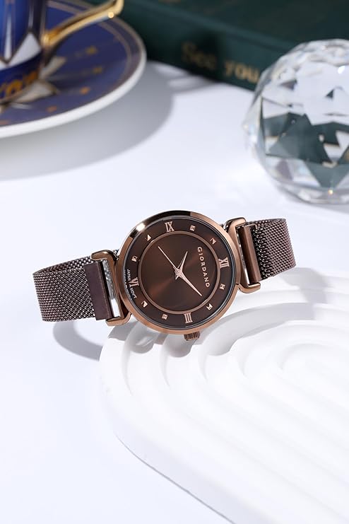 Giordano Silver  Analog Stylish Watch for Women with Mesh Metal Strap, 3 Hand Mechanism and Roman Numerals GZ-60062-55 - Image 3