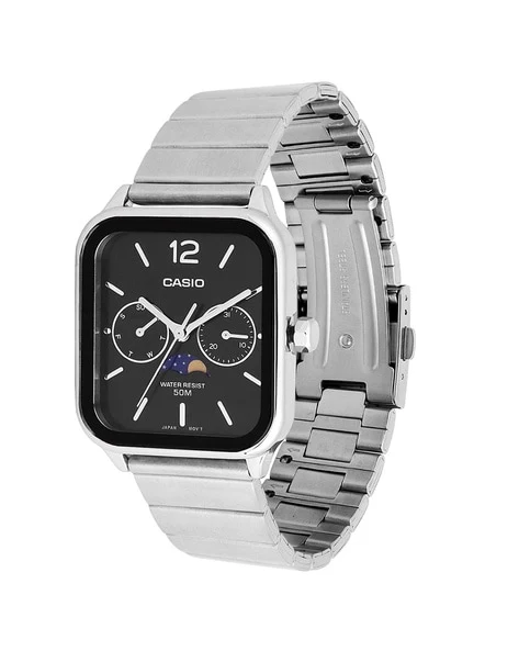 Giordano Silver Classic Square Analog Watch for Men with Moon Phase Display and Stainless Steel Strap GZ-50117-11 - Image 5