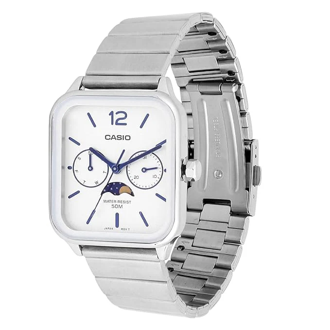 Giordano Silver  Classic Square Analog Watch for Men with Moon Phase Display and Stainless Steel Strap GZ-50117-22 - Image 5