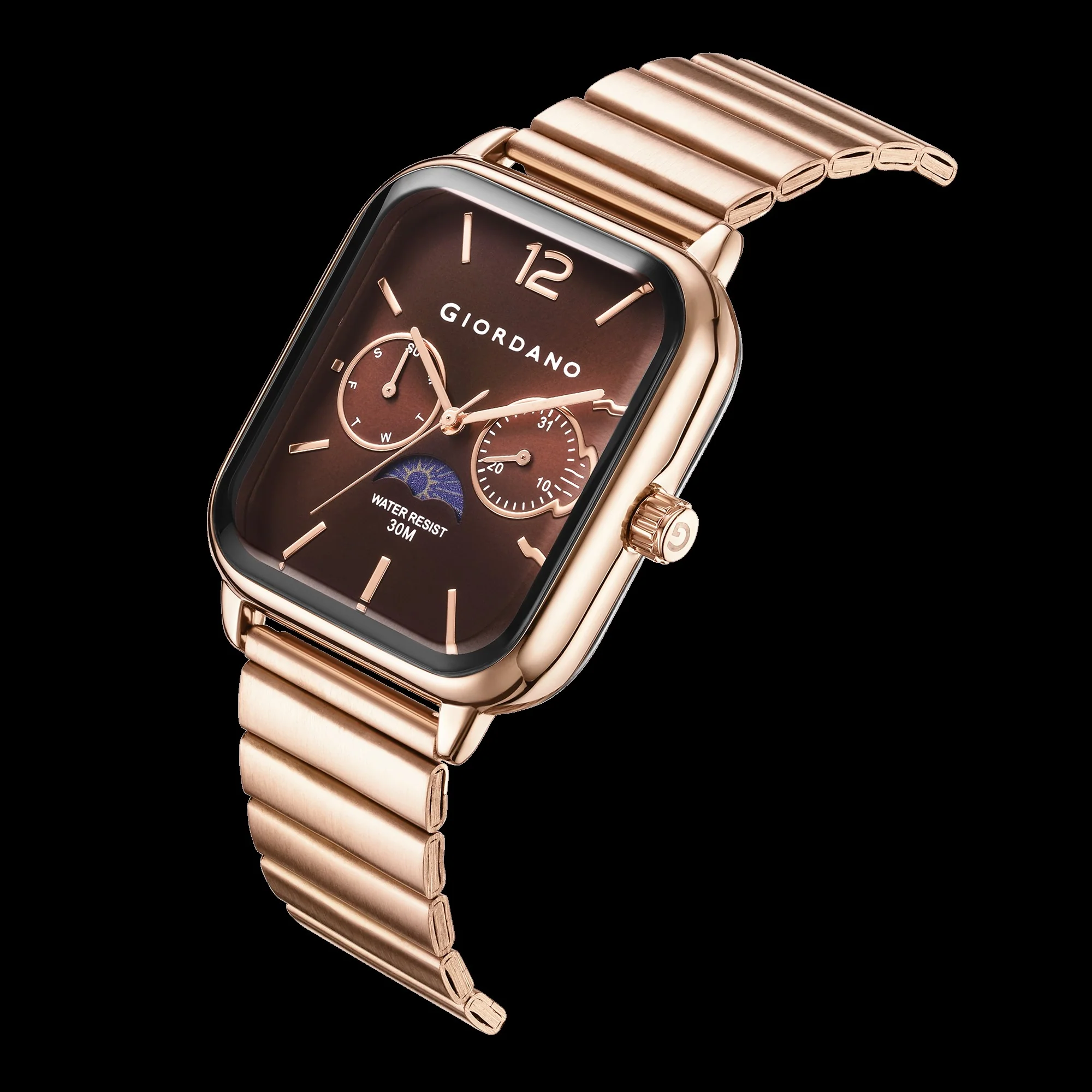 Giordano Silver  Classic Square Analog Watch for Men with Moon Phase Display and Stainless Steel Strap GZ-50117-55 - Image 4