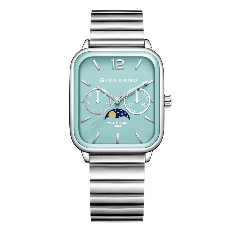 Giordano Silver  Classic Square Analog Watch for Men with Moon Phase Display and Stainless Steel Strap GZ-50117-33 - Image 4