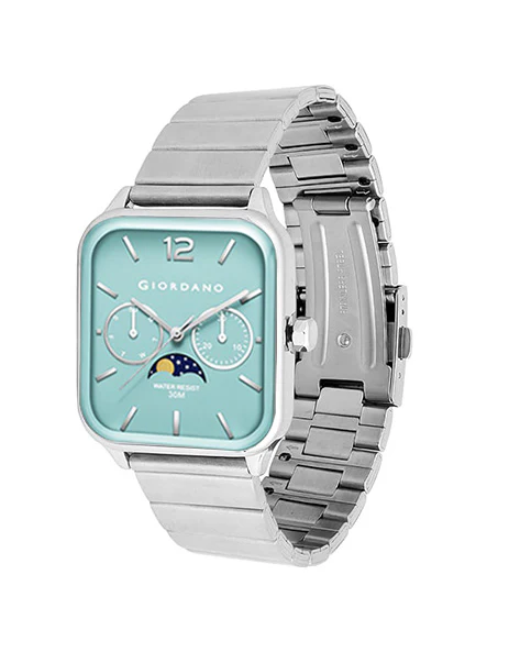 Giordano Silver  Classic Square Analog Watch for Men with Moon Phase Display and Stainless Steel Strap GZ-50117-33 - Image 5