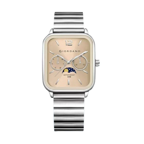 Giordano Silver  Classic Square Analog Watch for Men with Moon Phase Display and Stainless Steel Strap GZ-50117-44 - Image 4