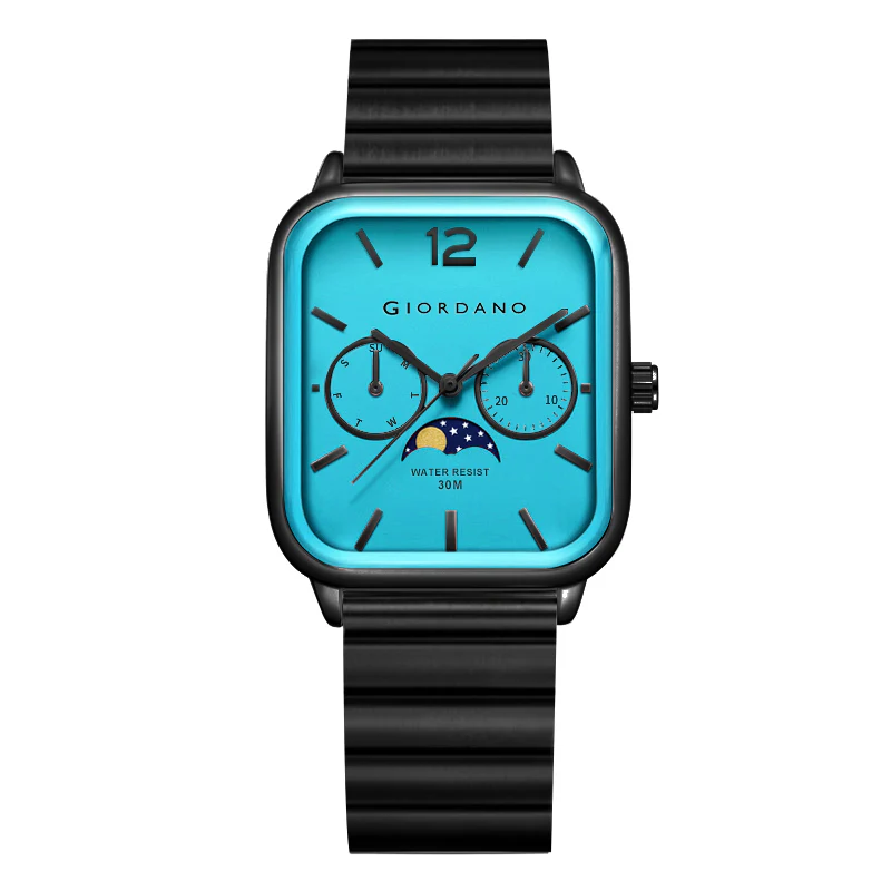 Giordano Silver Classic Square Analog Watch for Men with Moon Phase Display and Stainless Steel Strap GZ-50117-66 - Image 4