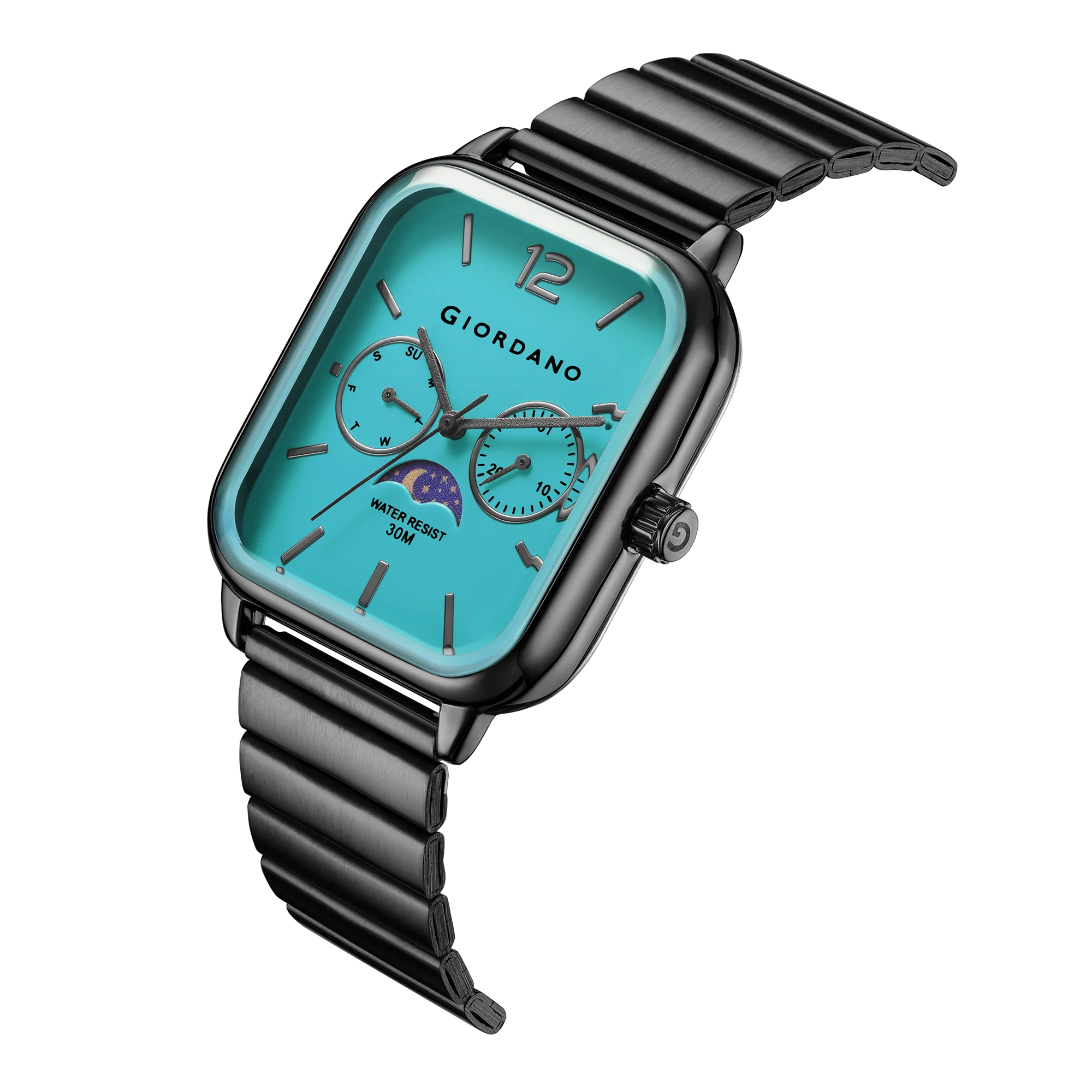Giordano Silver Classic Square Analog Watch for Men with Moon Phase Display and Stainless Steel Strap GZ-50117-66 - Image 5